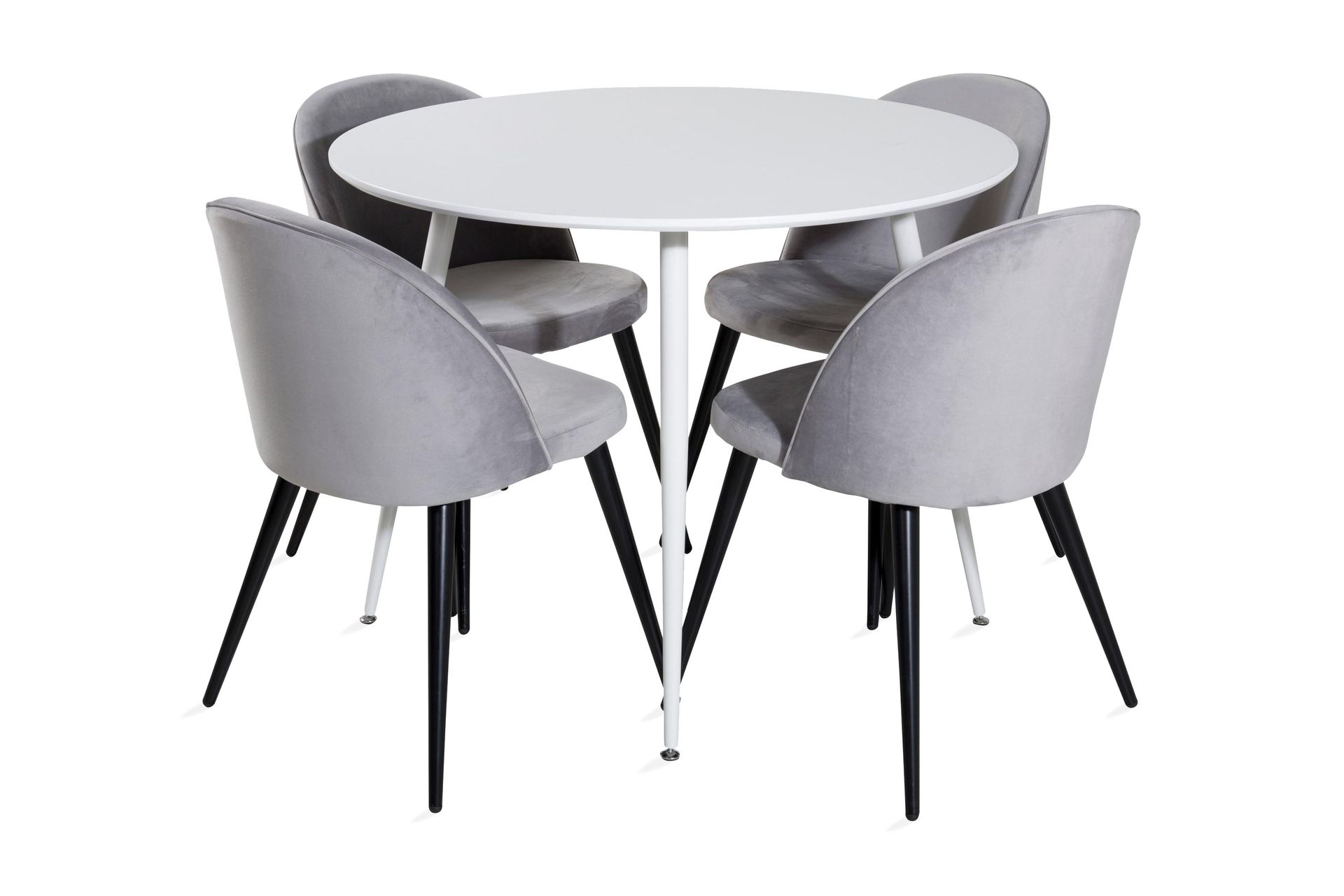 Ridones Matgrupp 100 cm Rund inkl 4 Valerie Sammetsstolar - Vit/Ljusgr&aring;