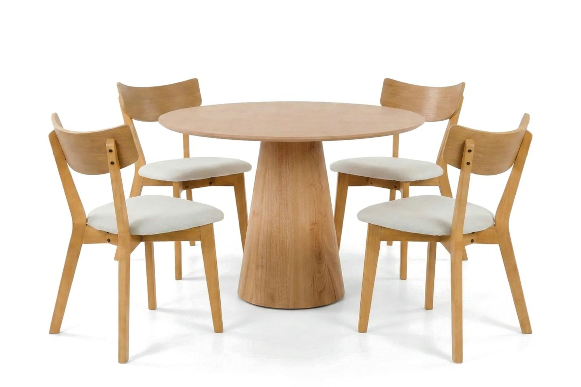 Siena Matgrupp 110 cm runt i Ek med 4 Amelia Matstolar med Dyna - Ek/Beige