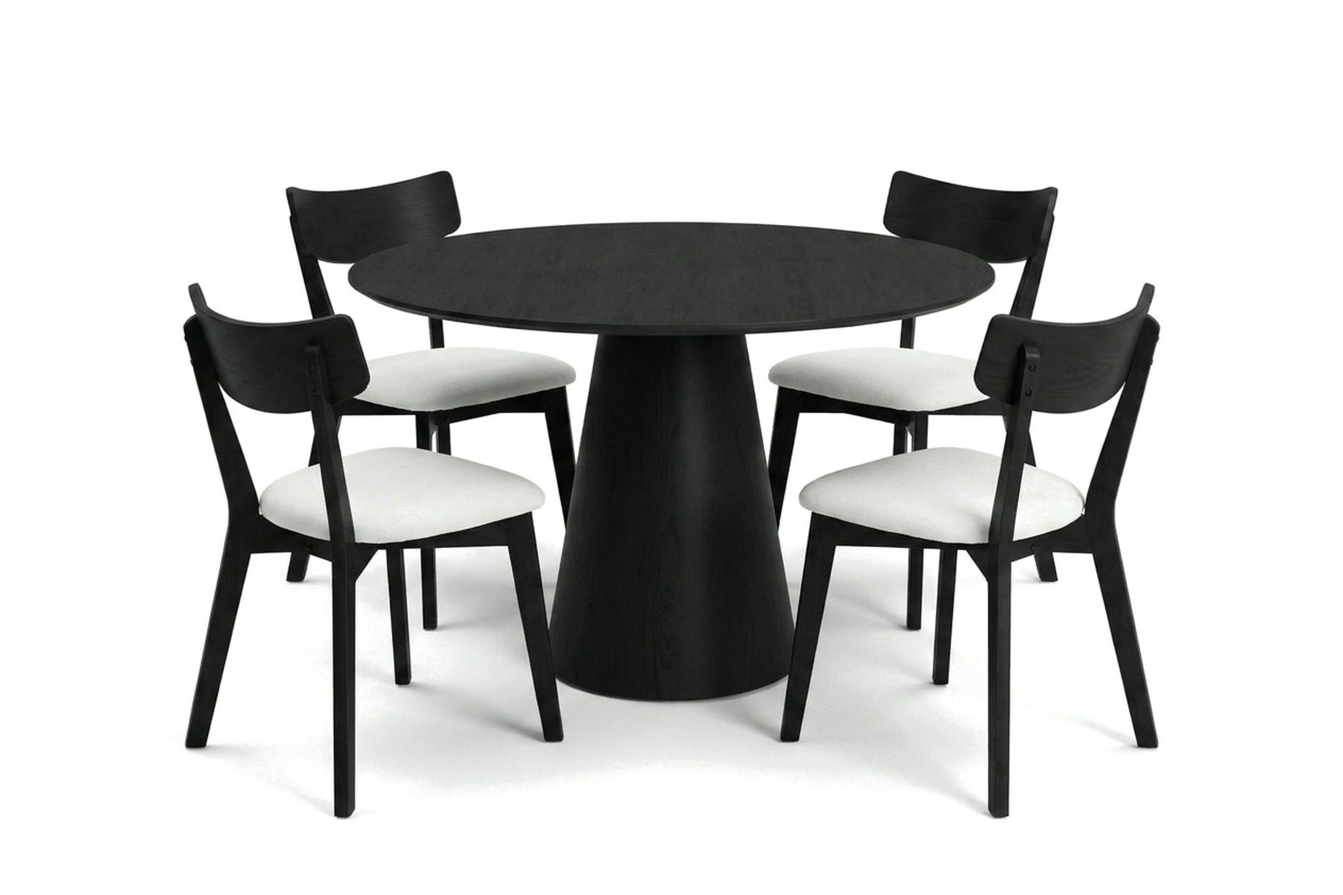 Siena Matgrupp 110 cm runt i Svart med 4 Amelia Matstolar med Dyna - Svart/Beige