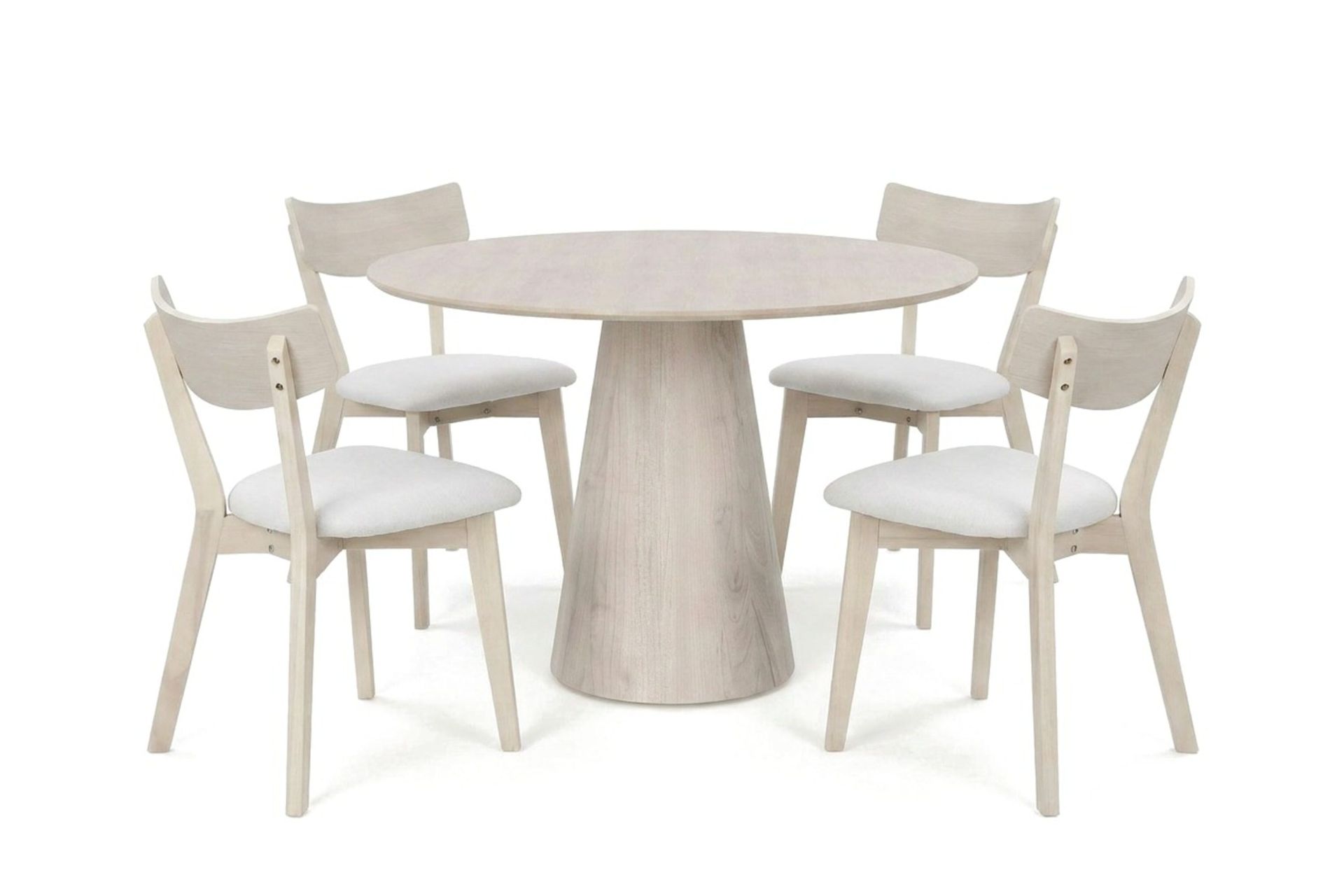 Siena Matgrupp 110 cm runt Vitlaserad med 4 Amelia Matstolar med Dyna - Vitlaserad/Beige
