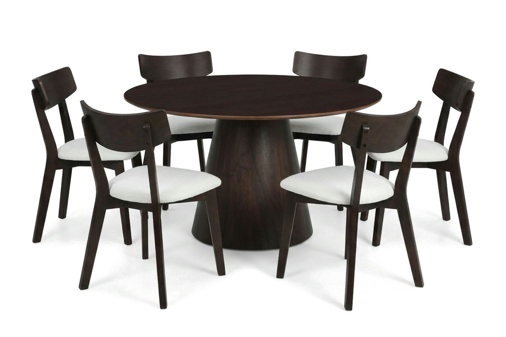 Siena Matgrupp 130 cm runt i R&ouml;kt Ek med 6 Amelia Matstolar med Dyna - R&ouml;kt Ek/Beige