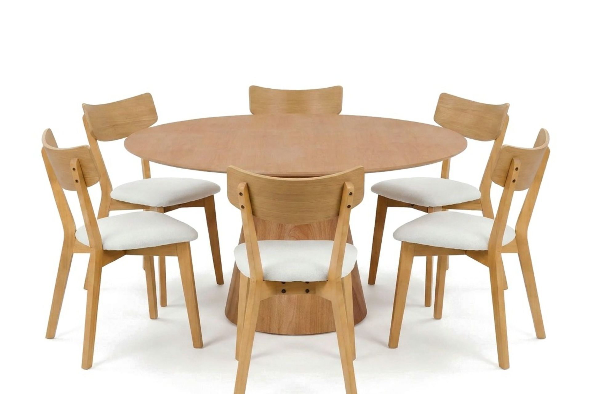 Siena Matgrupp 150 cm runt i Ek med 6 Amelia Matstolar med Dyna - Ek/Beige