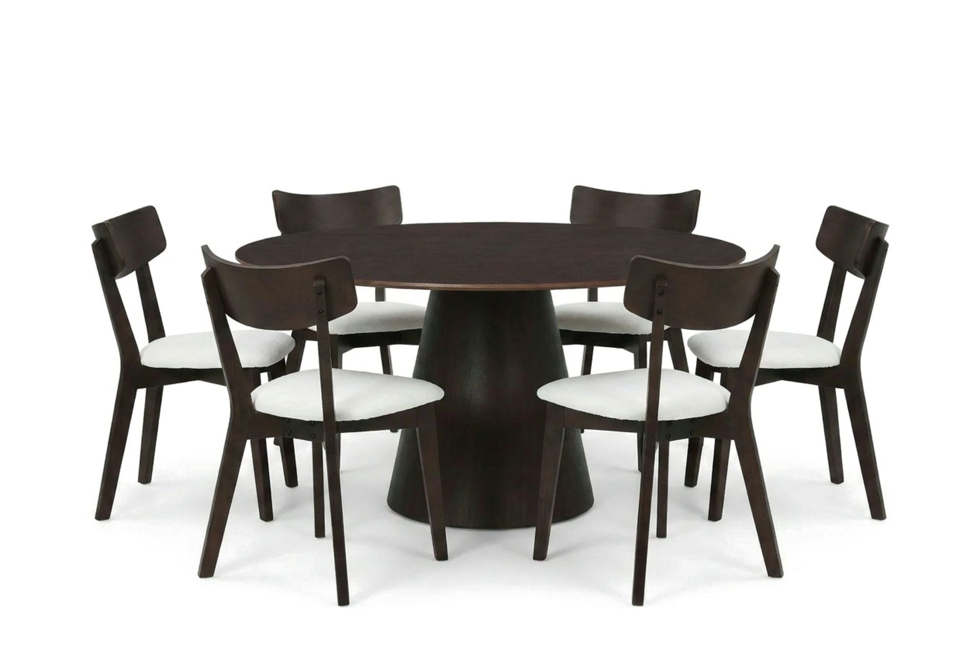 Siena Matgrupp 150 cm runt i R&ouml;kt Ek med 6 Amelia Matstolar med Dyna - R&ouml;kt Ek/Beige