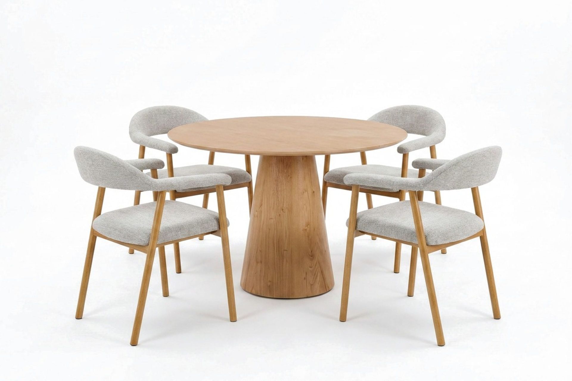 Siena Matgrupp runt 110 cm Ek med 4 Ronja Matstolar - Sand/Ek