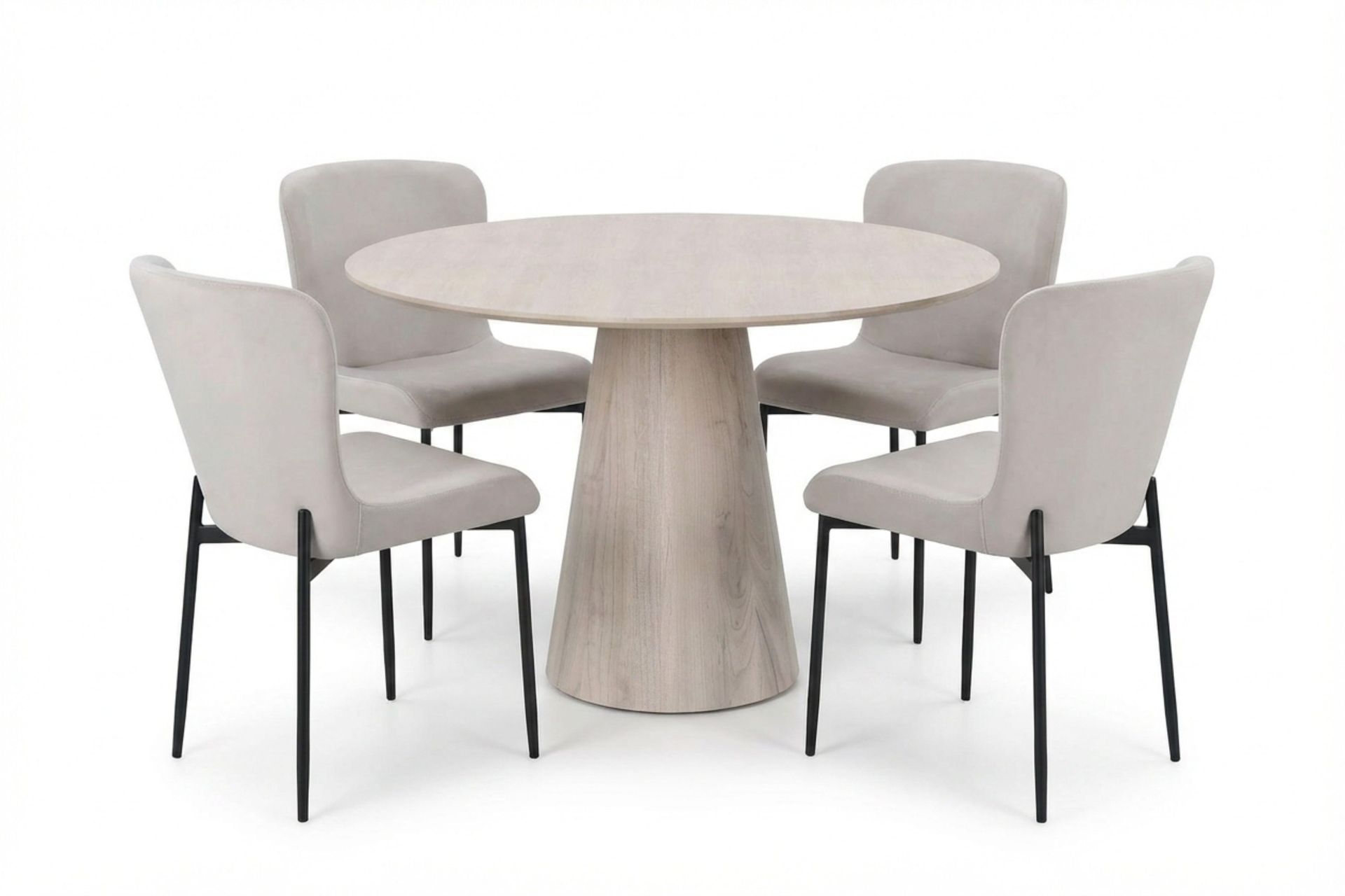 Siena Matgrupp runt 110 cm Vitlaserad med 4 Elsie Matstolar - Vitlaserad/Beige