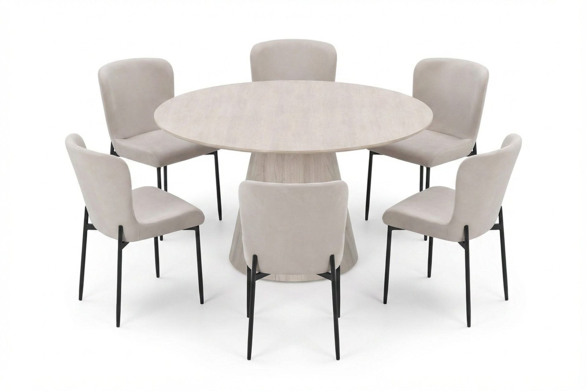 Siena Matgrupp runt 130 cm Vitlaserad med 6 Elsie Matstolar - Vitlaserad/Beige