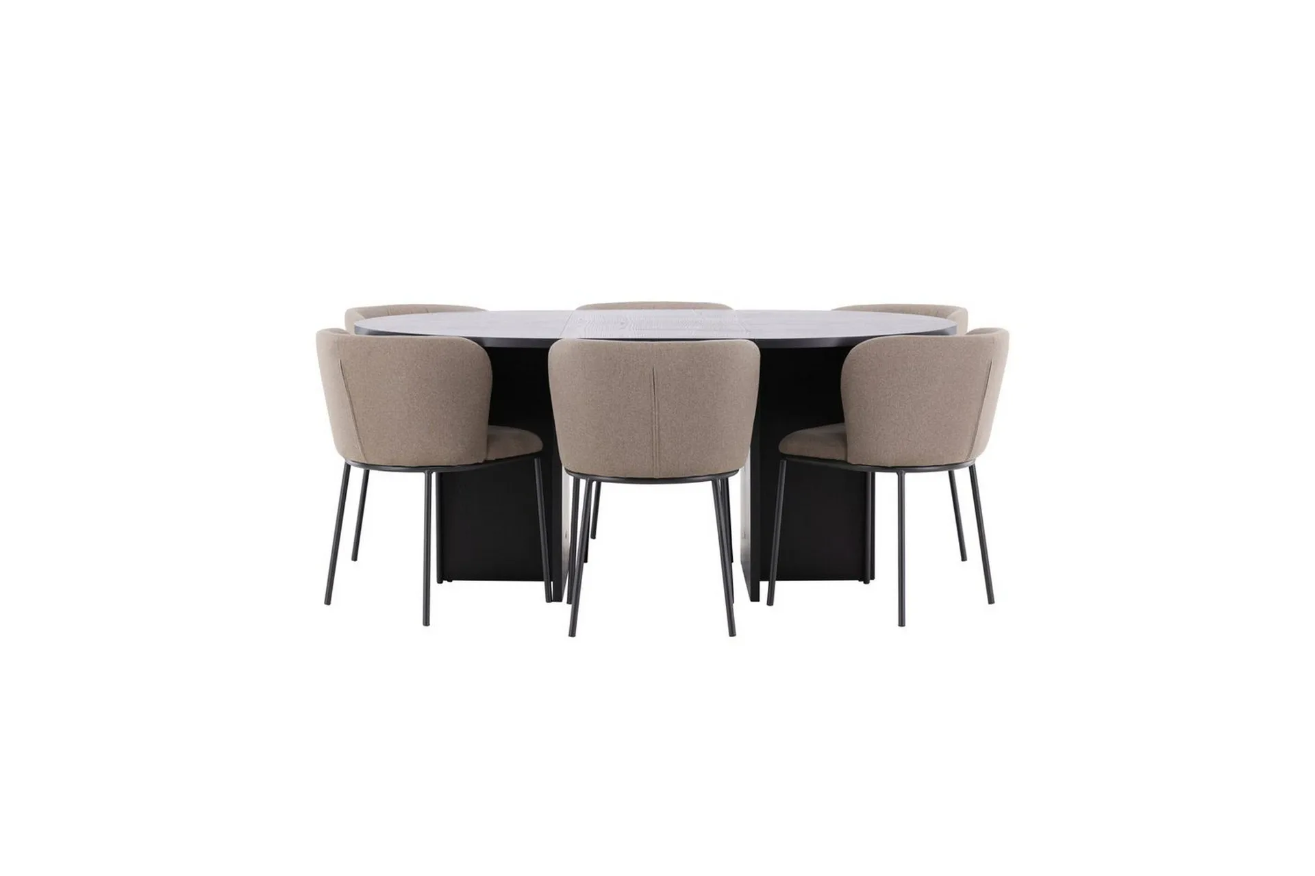 Matgrupp Strada Runt 120/170 cm Svart med Edina Stolar 6 st, Svart / Brun - 6 st, Svart / Brun