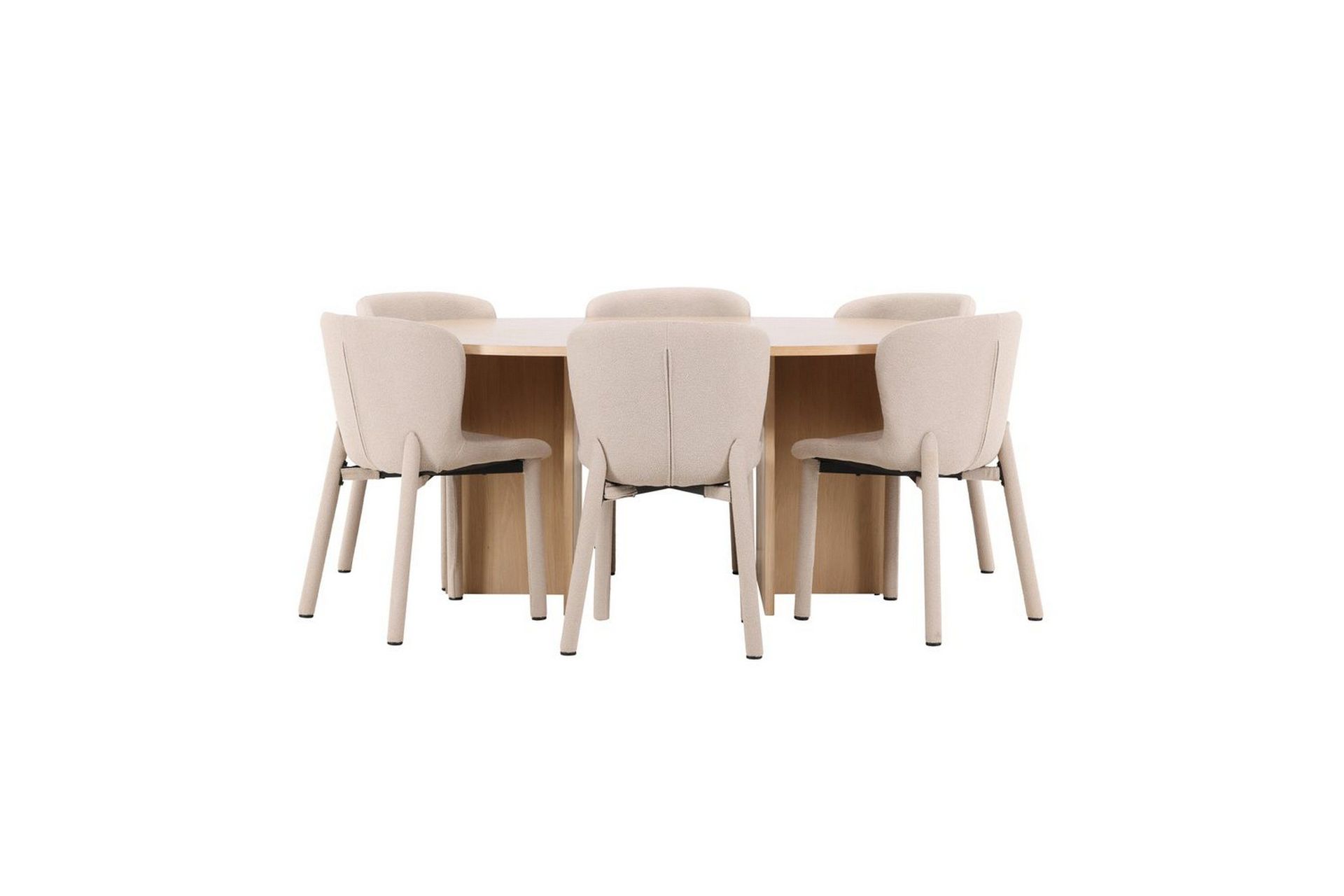 Matgrupp Strada Runt 120/170 cm Vit med Astoria Stolar 6 st, Beige - 6 st, Beige