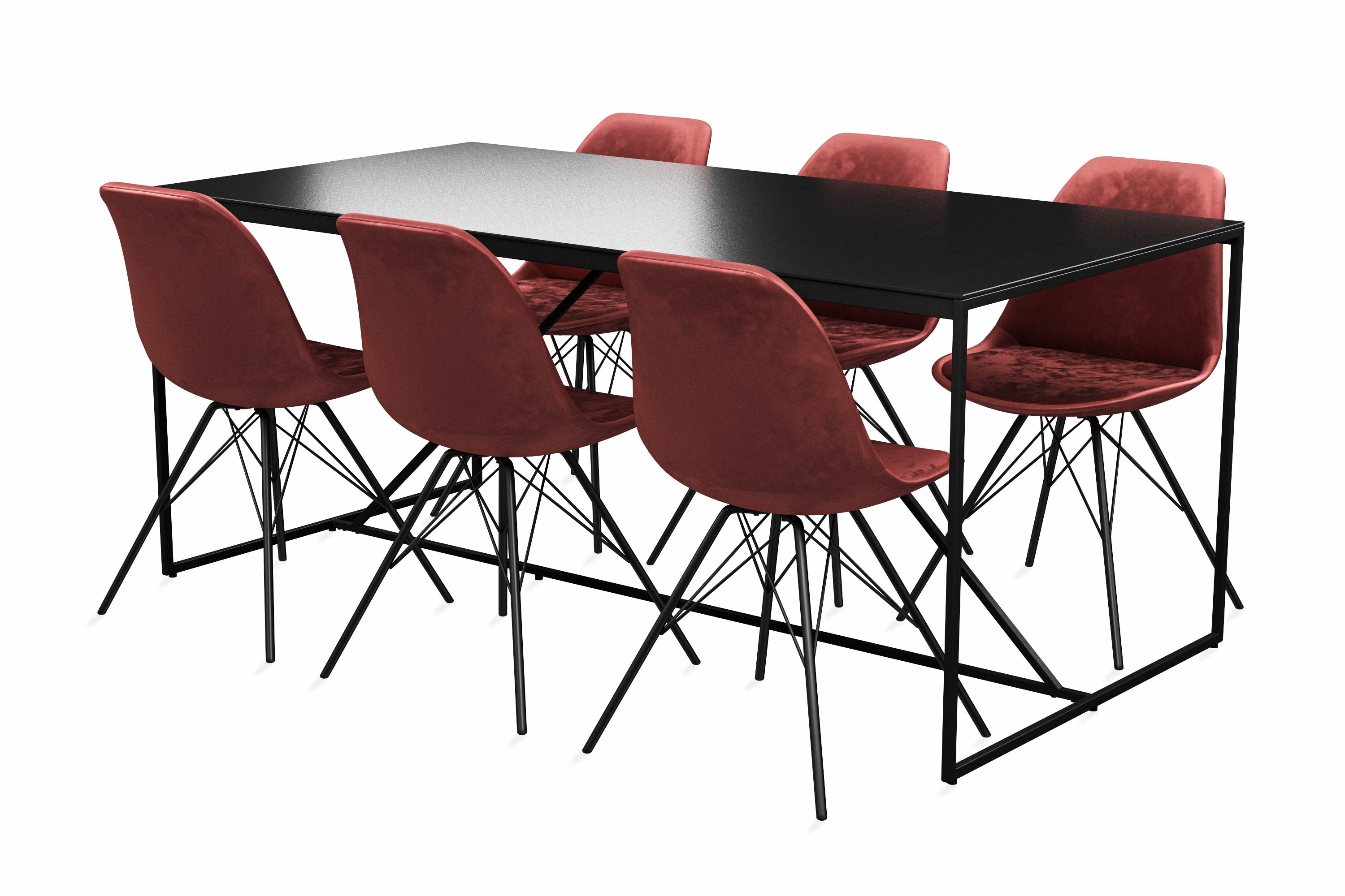 Treni Matbord 180 cm Med 6 st Shell Matstol Sammet