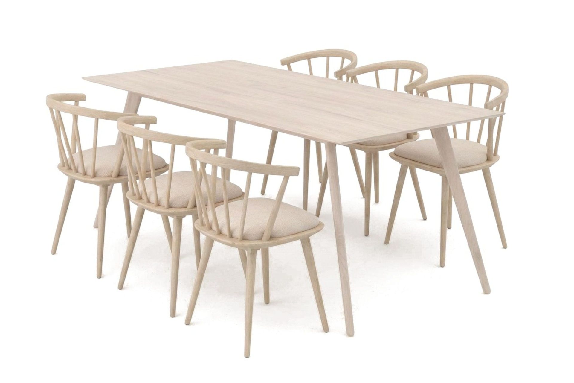 Tyrö Matgrupp 190 cm Whitewash med 6 st Tyrö Karmstolar med Dyna - Whitewash