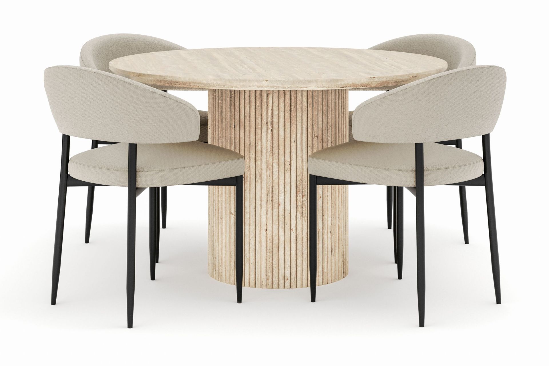 Uppveda Matbord Runt 120 cm med 4 Sawako Stolar - Beige