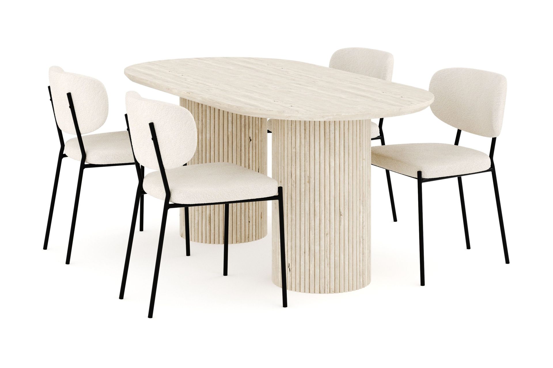 Uppveda Matgrupp 180 cm Oval med 4 Gemmiano Matstolar - Travetin