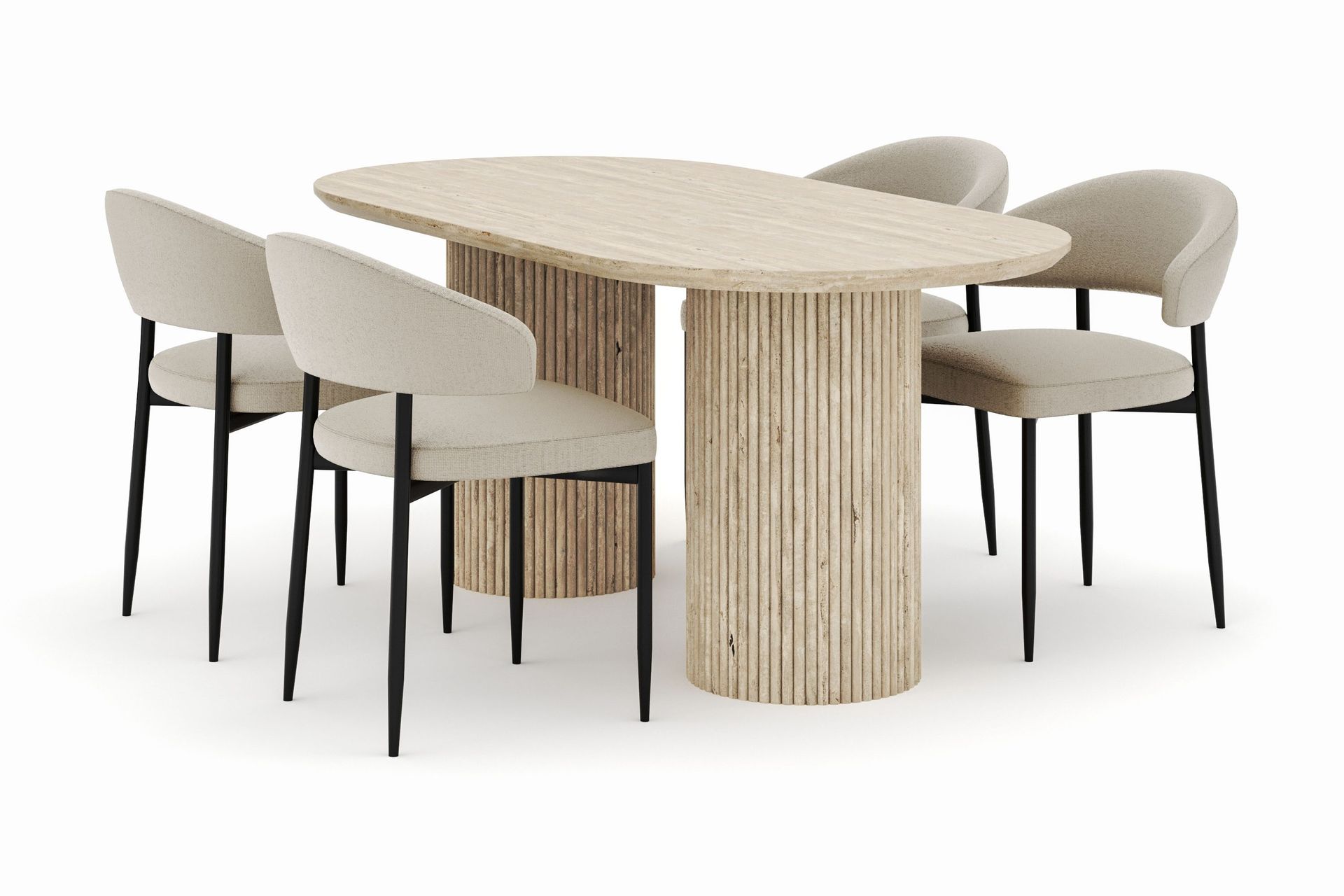 Uppveda Ovalt Matbord 180x90 cm med 4 Sawako Stolar - Beige