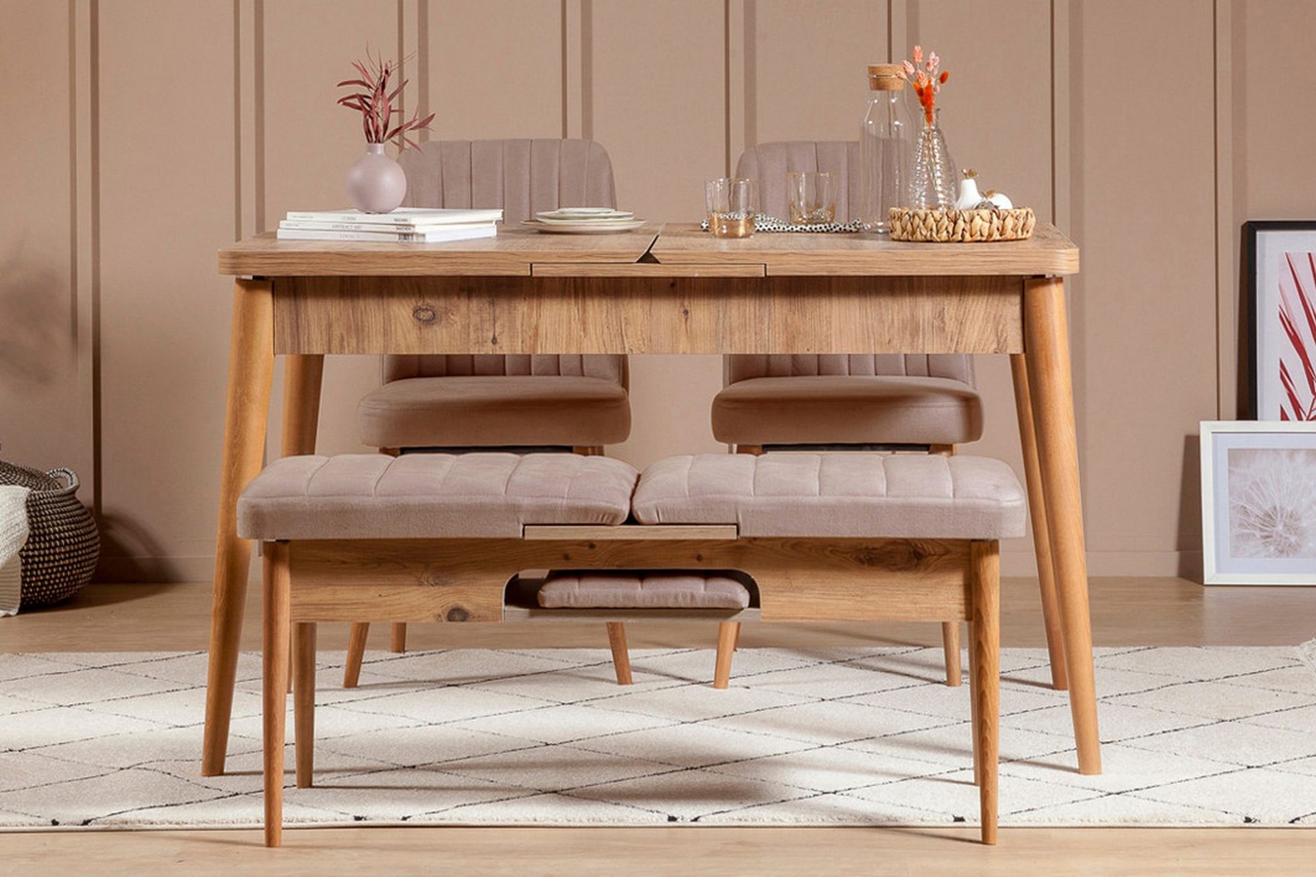 Valsot Förlängningsbar Matgrupp 129 cm - Natur/Grå/Brun