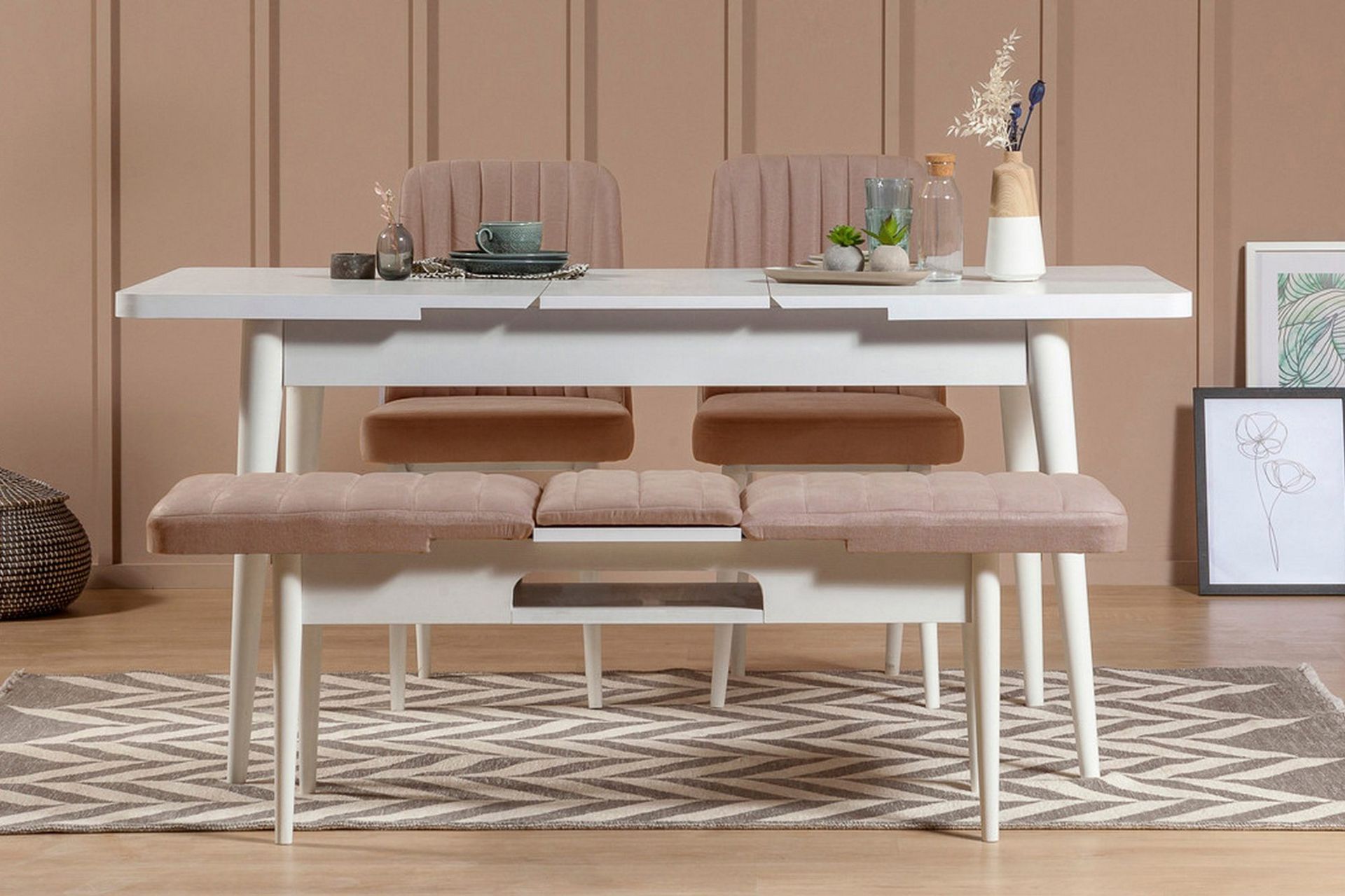 Valsot Förlängningsbar Matgrupp 129 cm - Vit/Grå