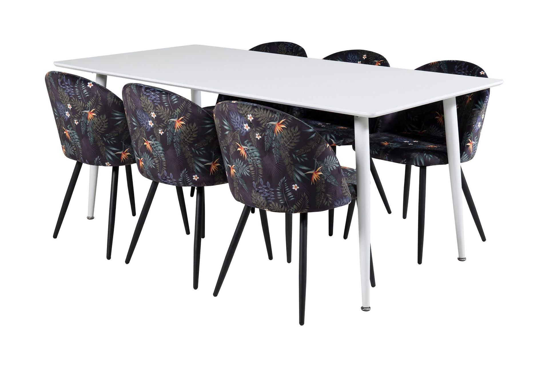 Ypas Matgrupp 180 cm inkl 6 Sedavi Stolar - Vit/Bl&aring;/Svart