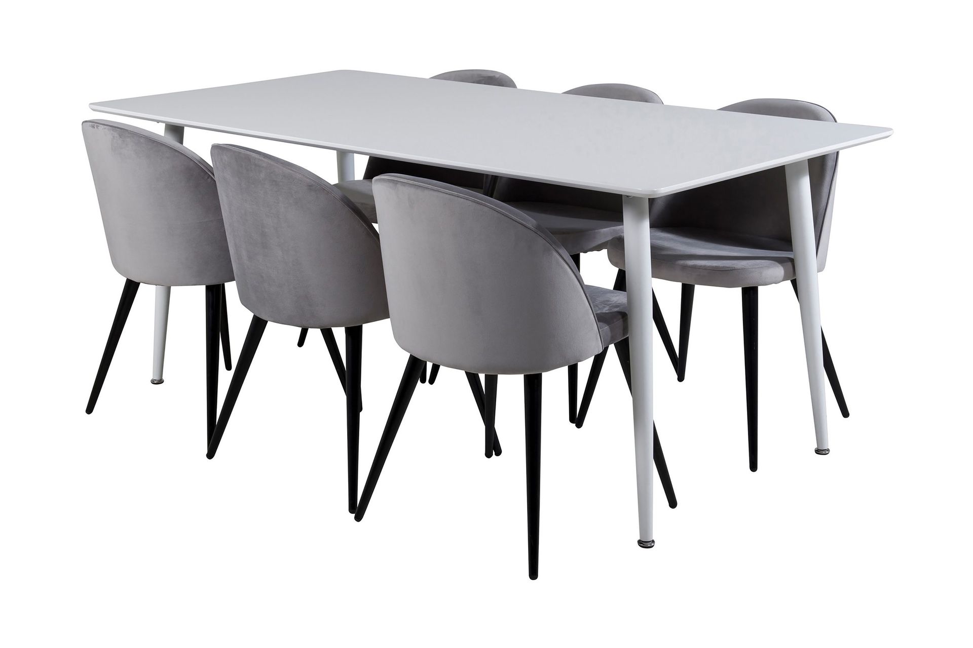 Ypas Matgrupp 180 cm inkl 6 Valeri Stolar - Vit/Sammet/Ljusgr&aring;/Svart