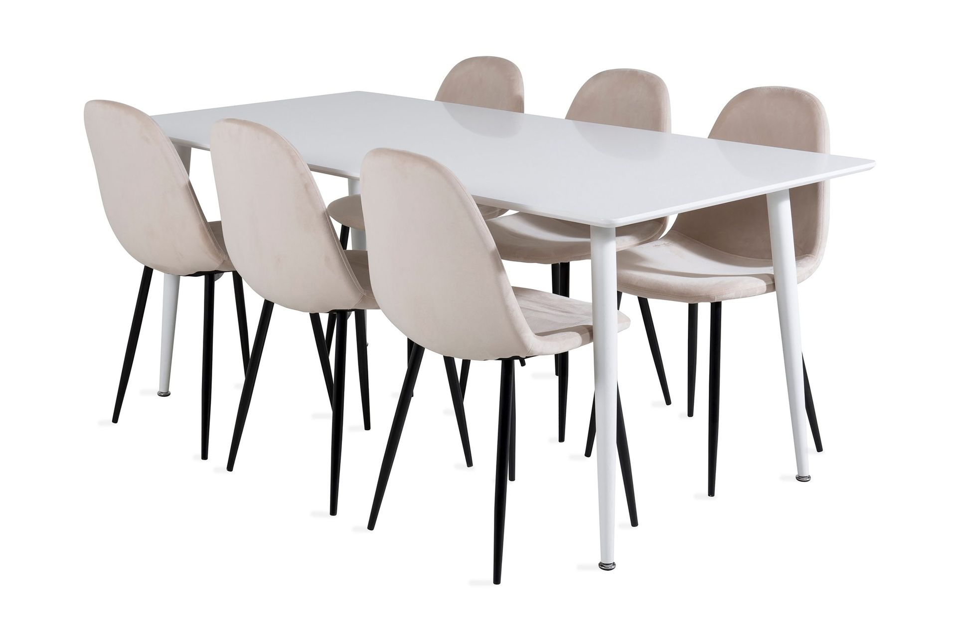 Ypas Matgrupp 180 cm inkl 6 Pontus Stolar - Vit/Svart/Beige