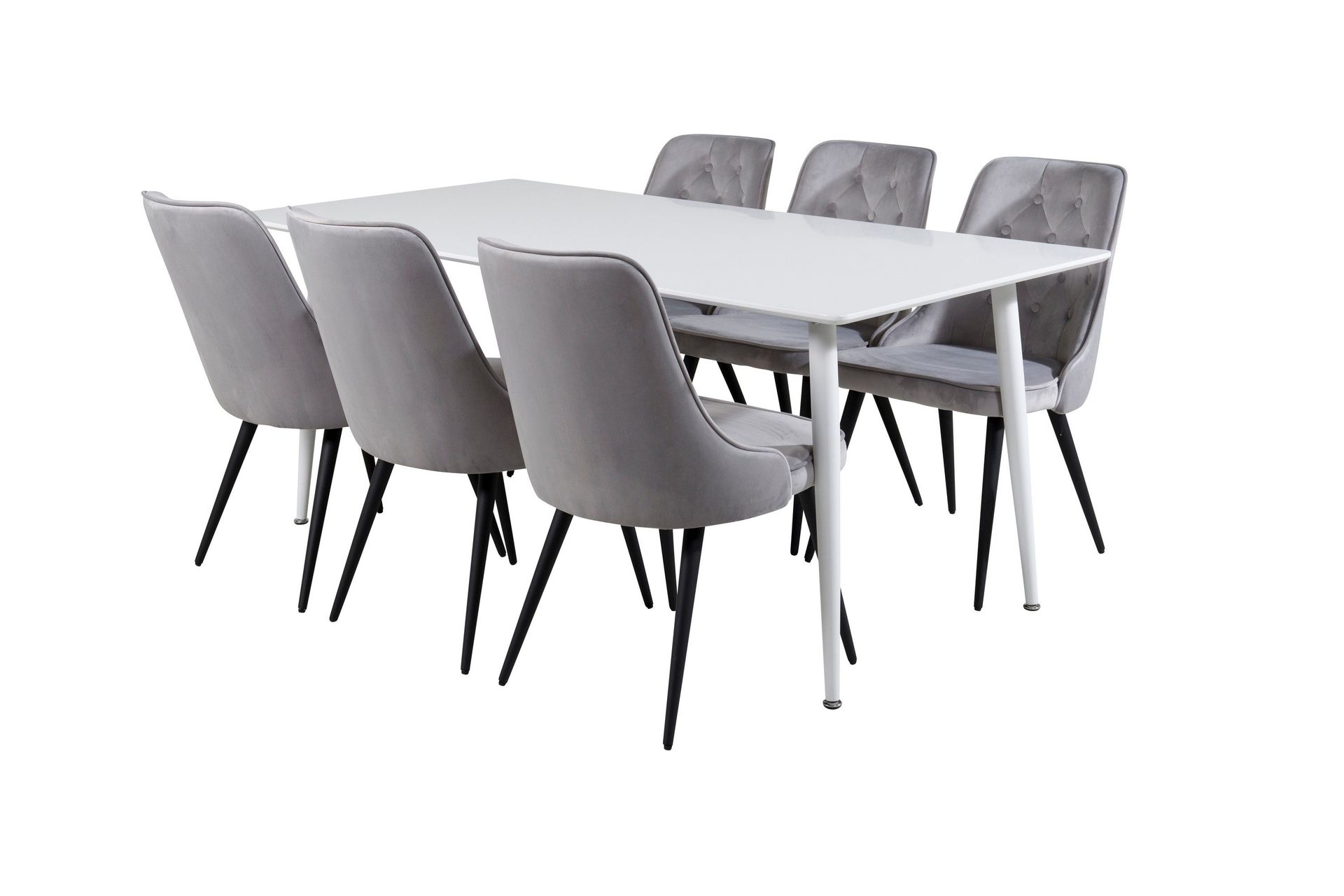 Ypas Matgrupp 180cm inkl 6 Valera Lyx Stolar - Sammet/Vit/Svart/Grå