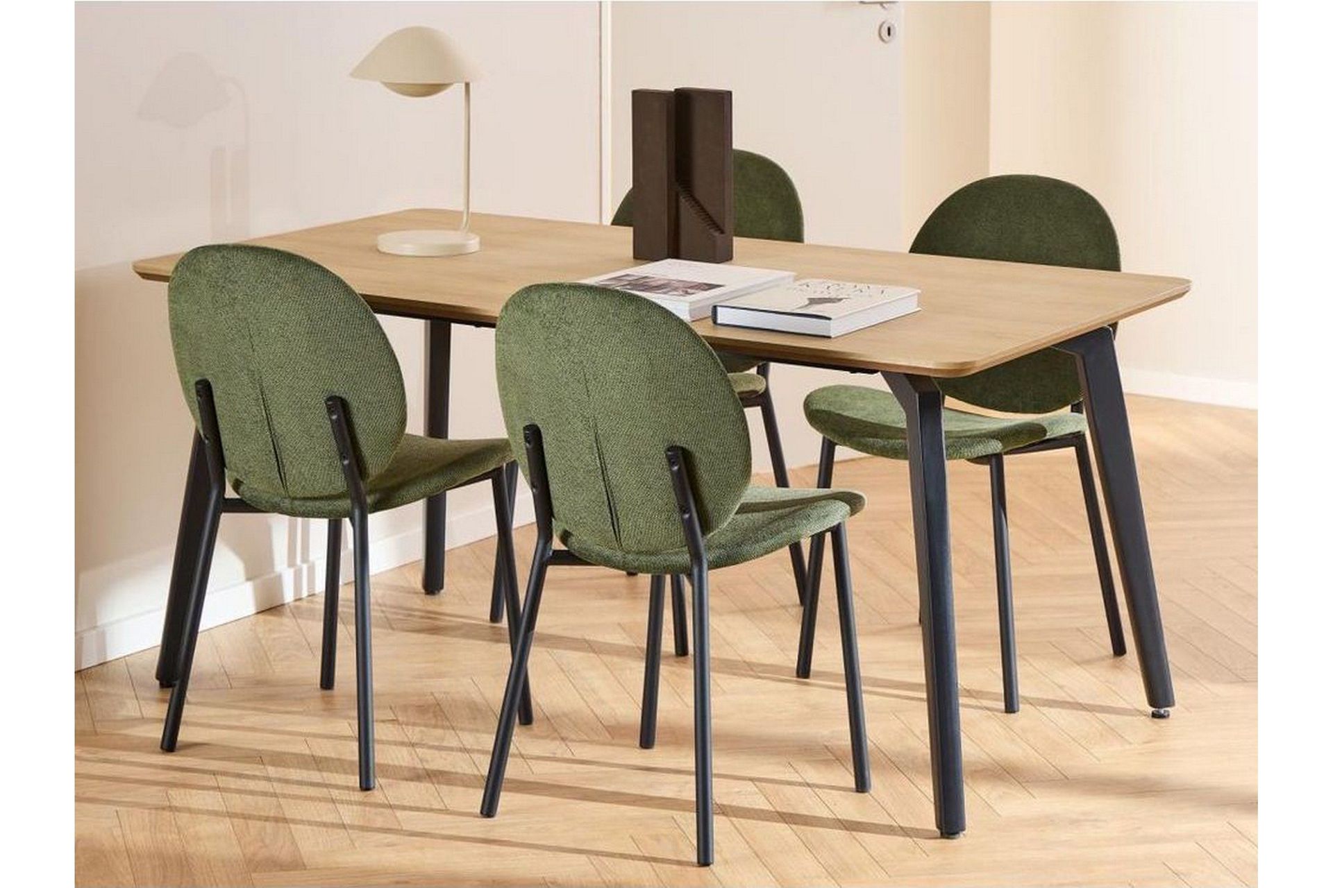 motona matgrupp 160 cm + 4 st toroni matstolar - svart/grön