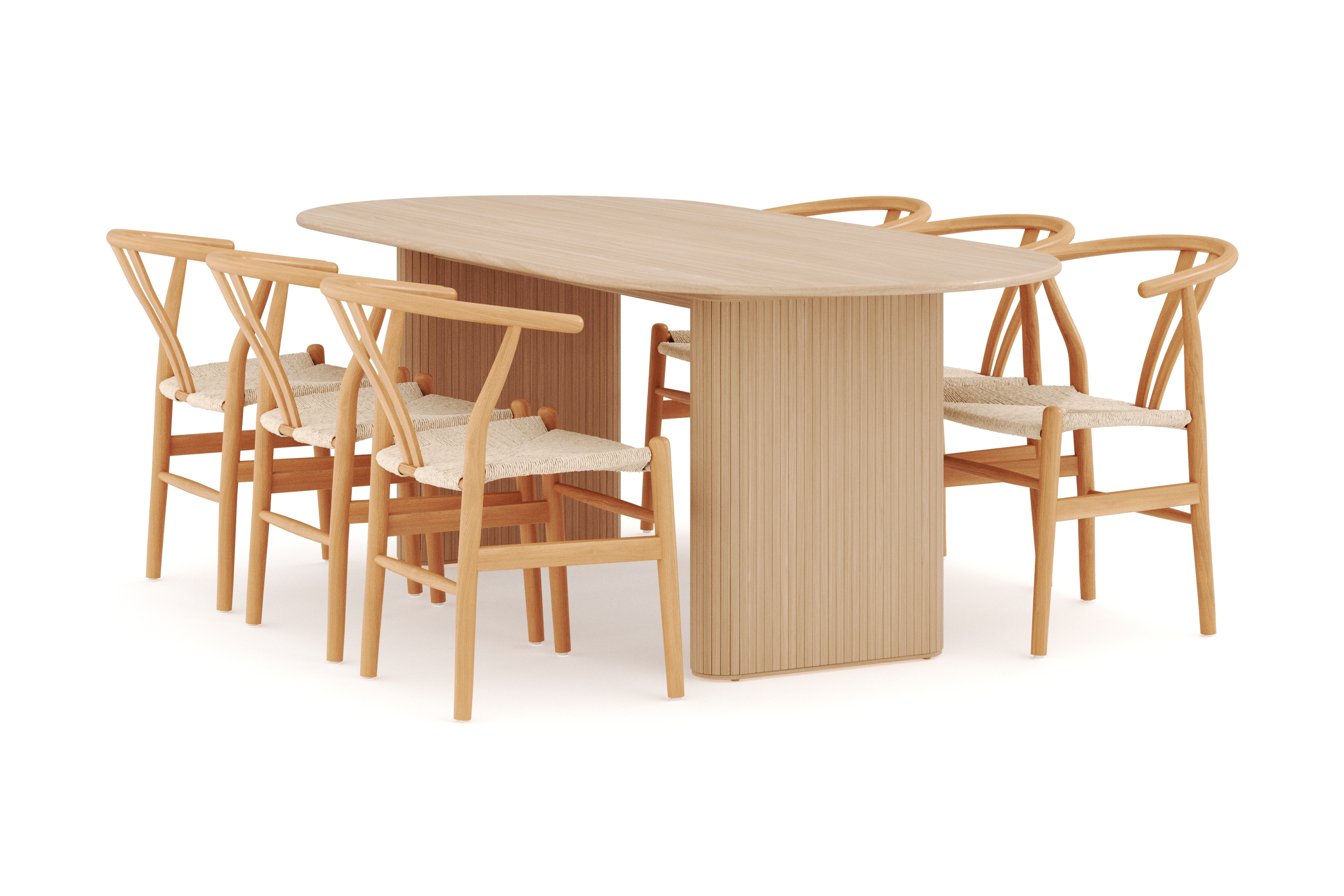 Neandir Ovalt Matgrupp 220 cm med 6 Dezuid Matstol Natur