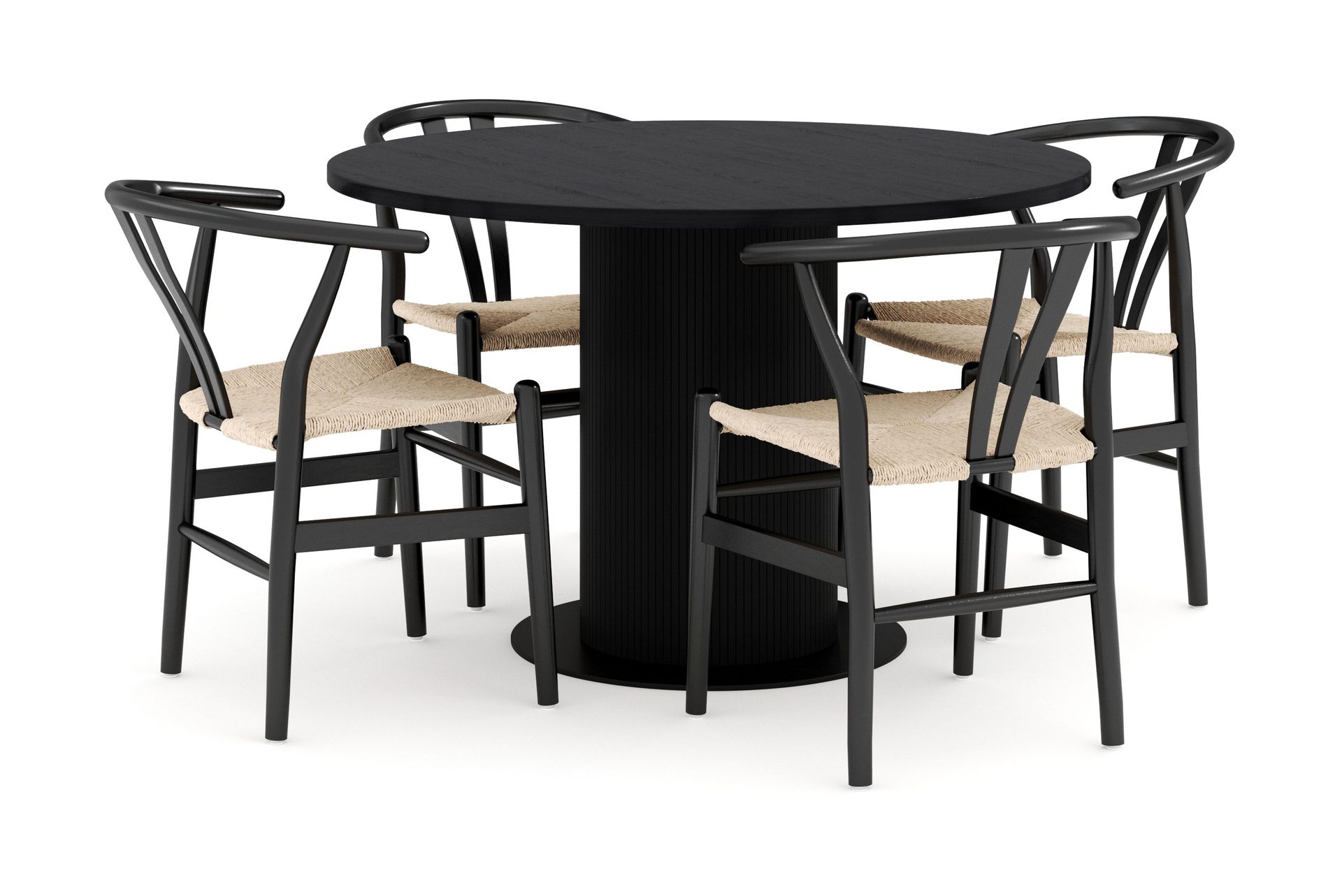 noira matgrupp 120 cm massiv ek rund med 4 dastoori matstol - 2220067-4,2206128-1 - svart