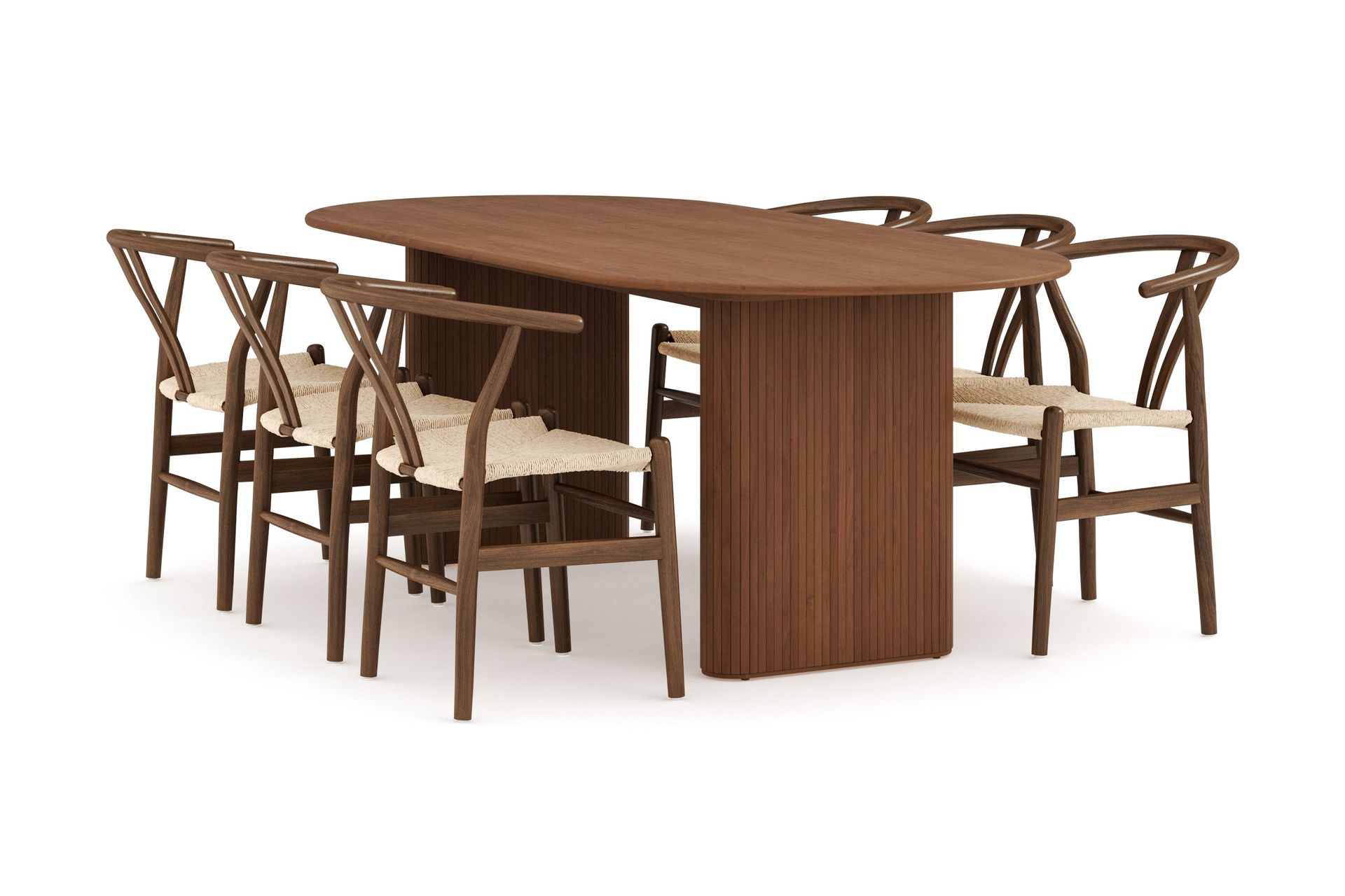 Noira Matgrupp 220 cm Massiv Valn&ouml;t med 6 Dastoori Matstol - 2220070-6,2098431-1 - Ribbad / Natur / M&ouml;rkbrun / Brunt Tr&auml;