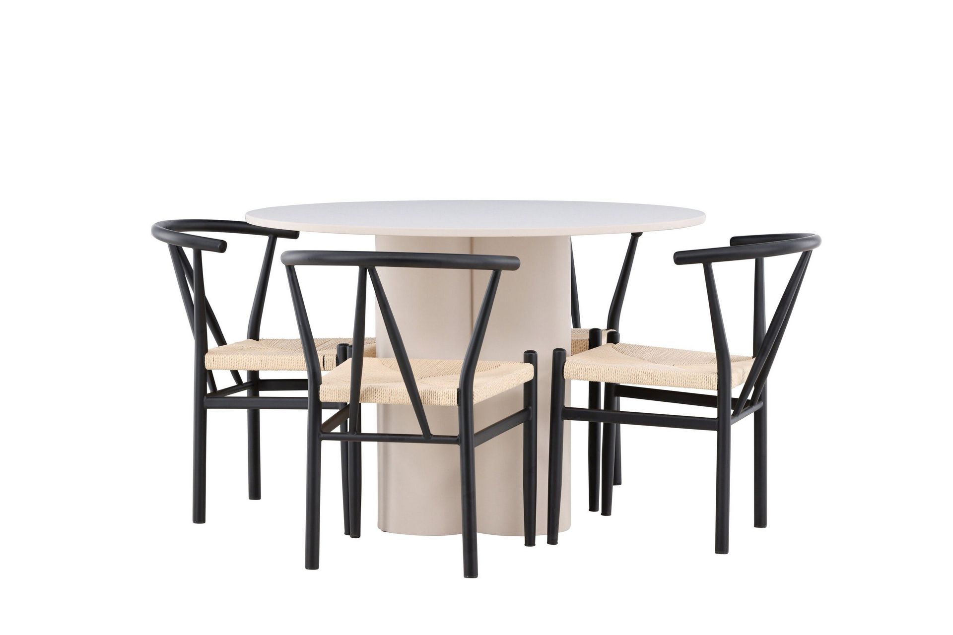 Olivia Matgrupp 110 cm Rund med 4 Alfons stolar - Beige/Svart