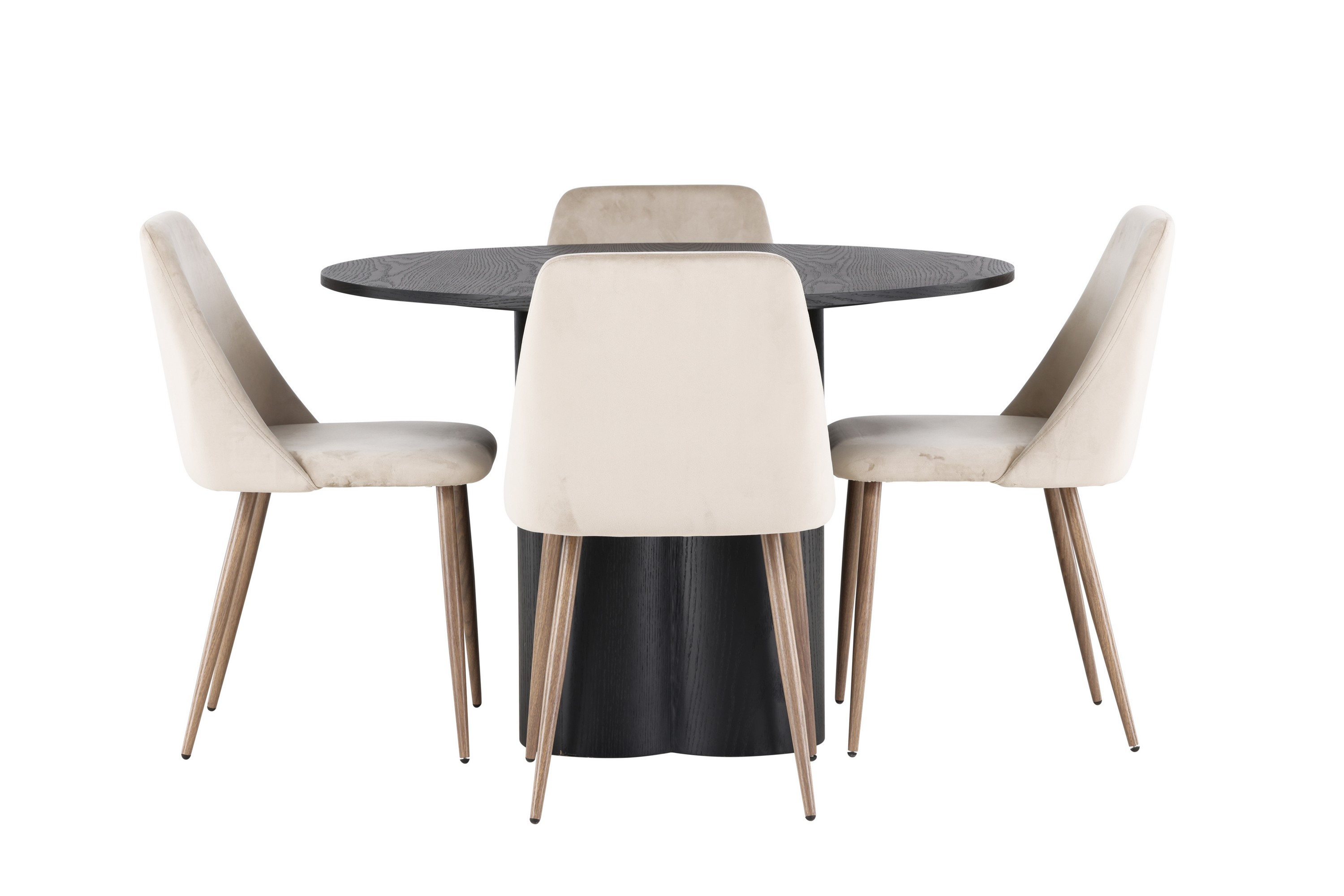 olivia matgrupp 110 cm rund med 4 night stolar - svart