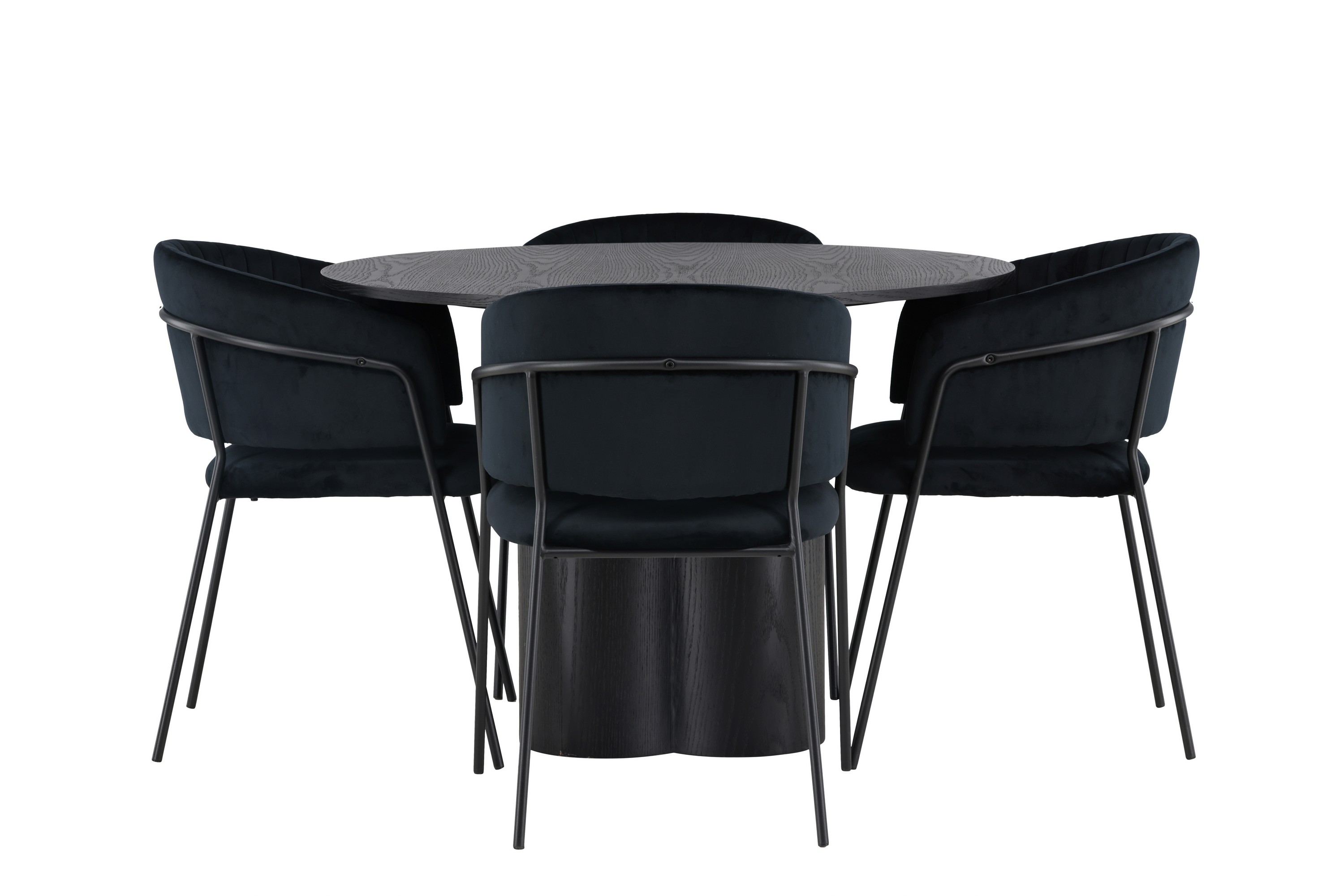 olivia matgrupp 110 cm rund med 4 selma stolar - svart