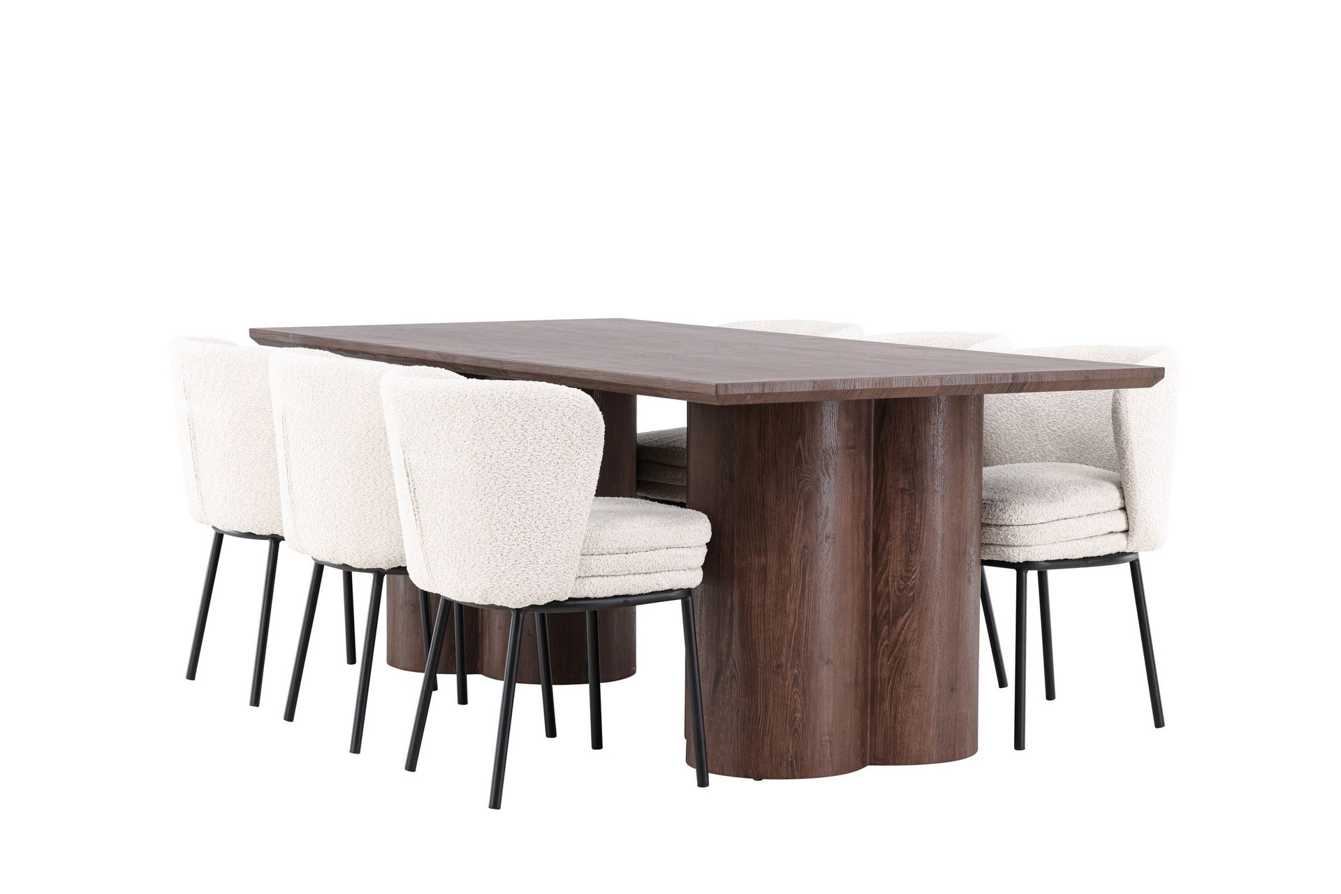 olivia matgrupp 210 cm rektangulär med 6 agnes stolar - mocca/vit