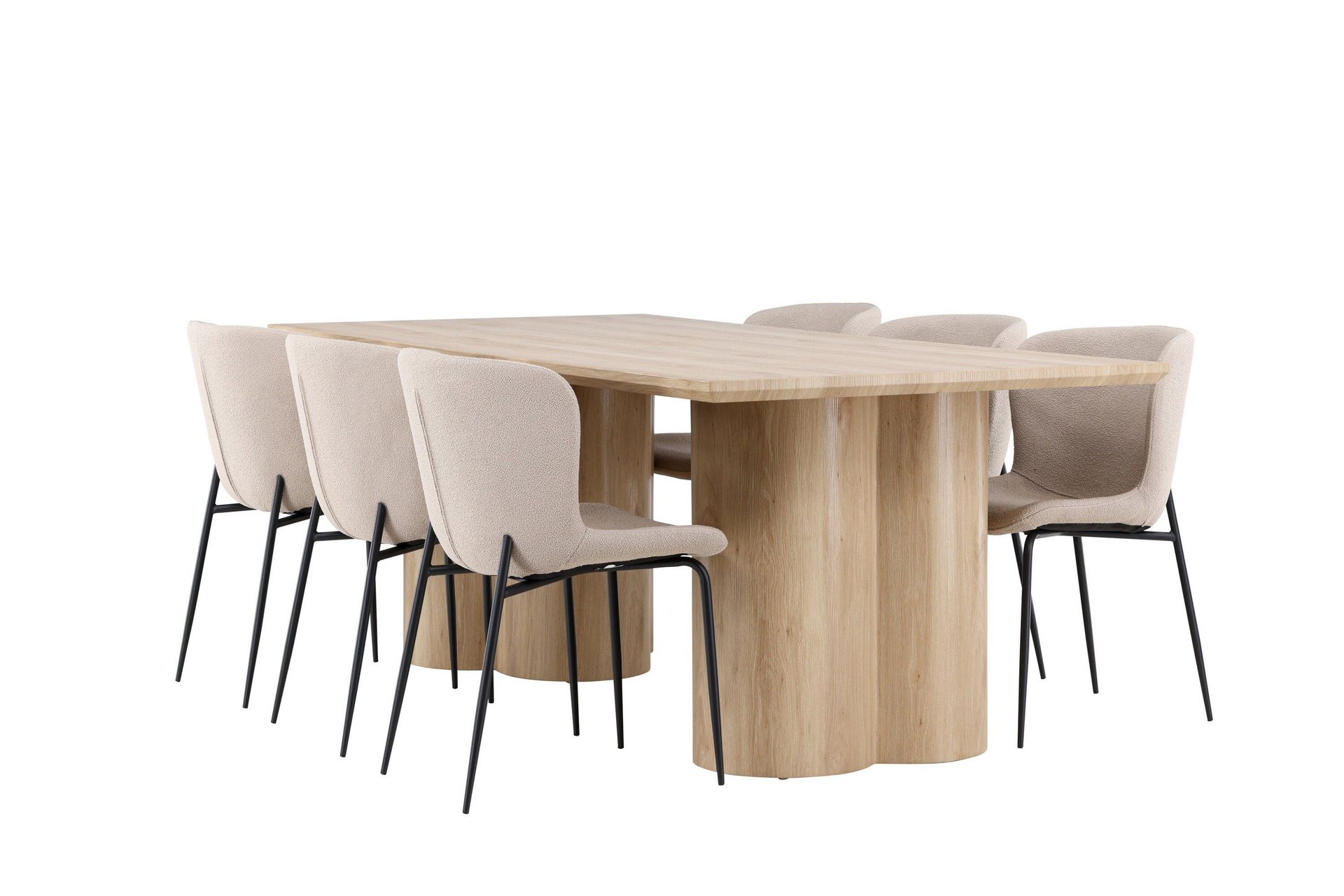 Olivia Matgrupp 210 cm Rektangul&auml;r med 6 Modesto stolar - Whitewash/Beige