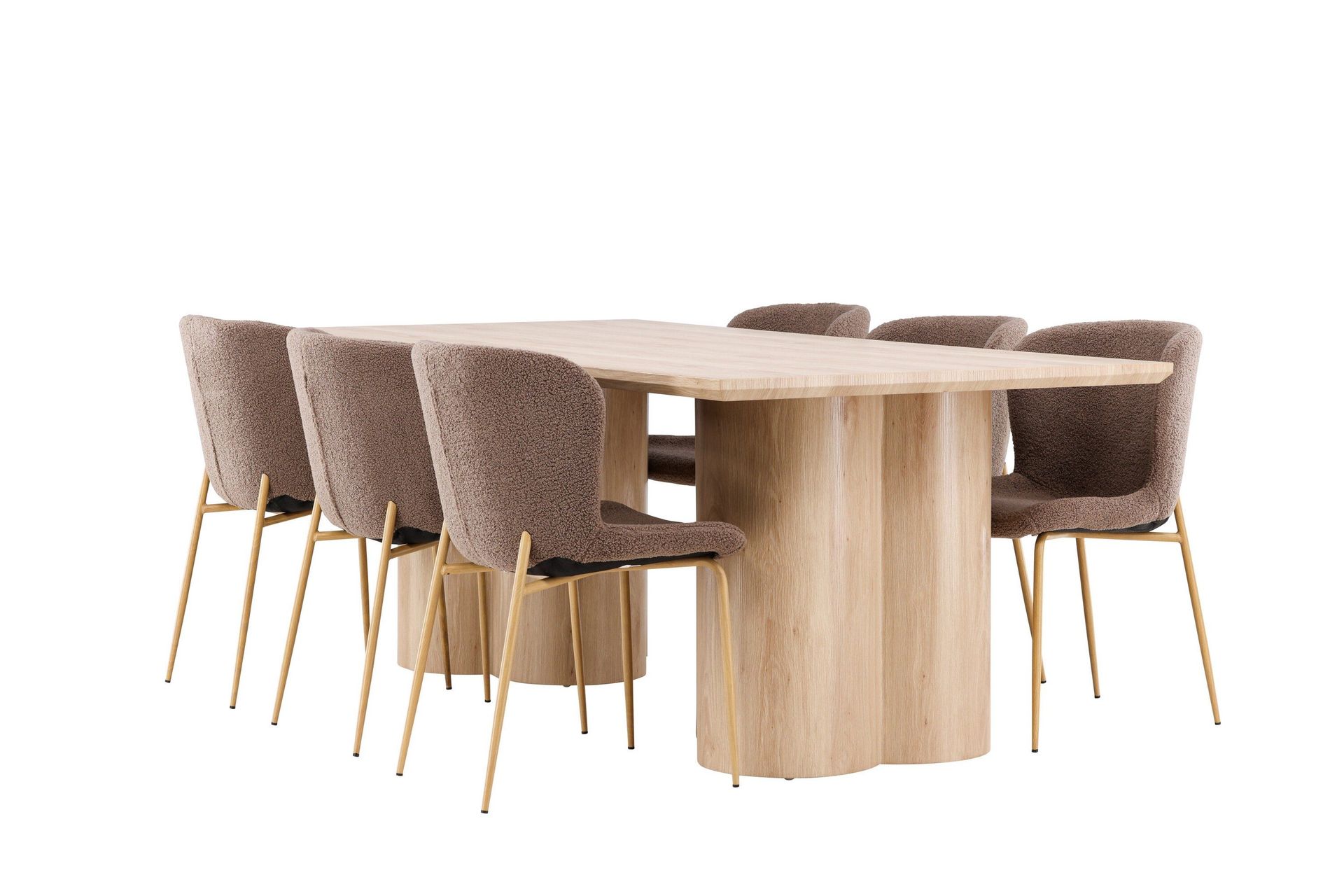 olivia matgrupp 210 cm rektangulär med 6 modesto stolar - whitewash/brun