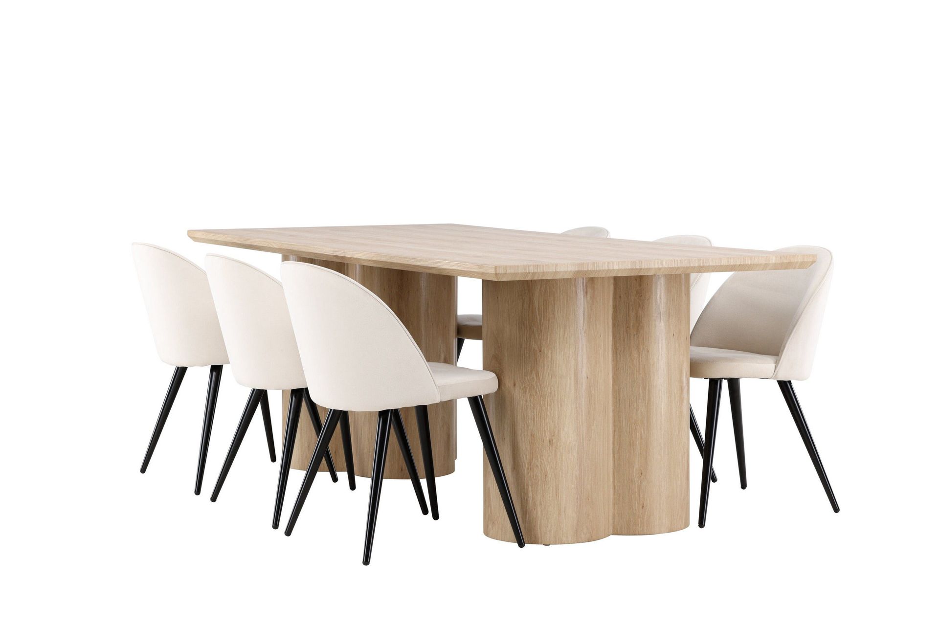 Olivia Matgrupp 210 cm Rektangul&auml;r med 6 Velvet stolar - Whitewash/Beige