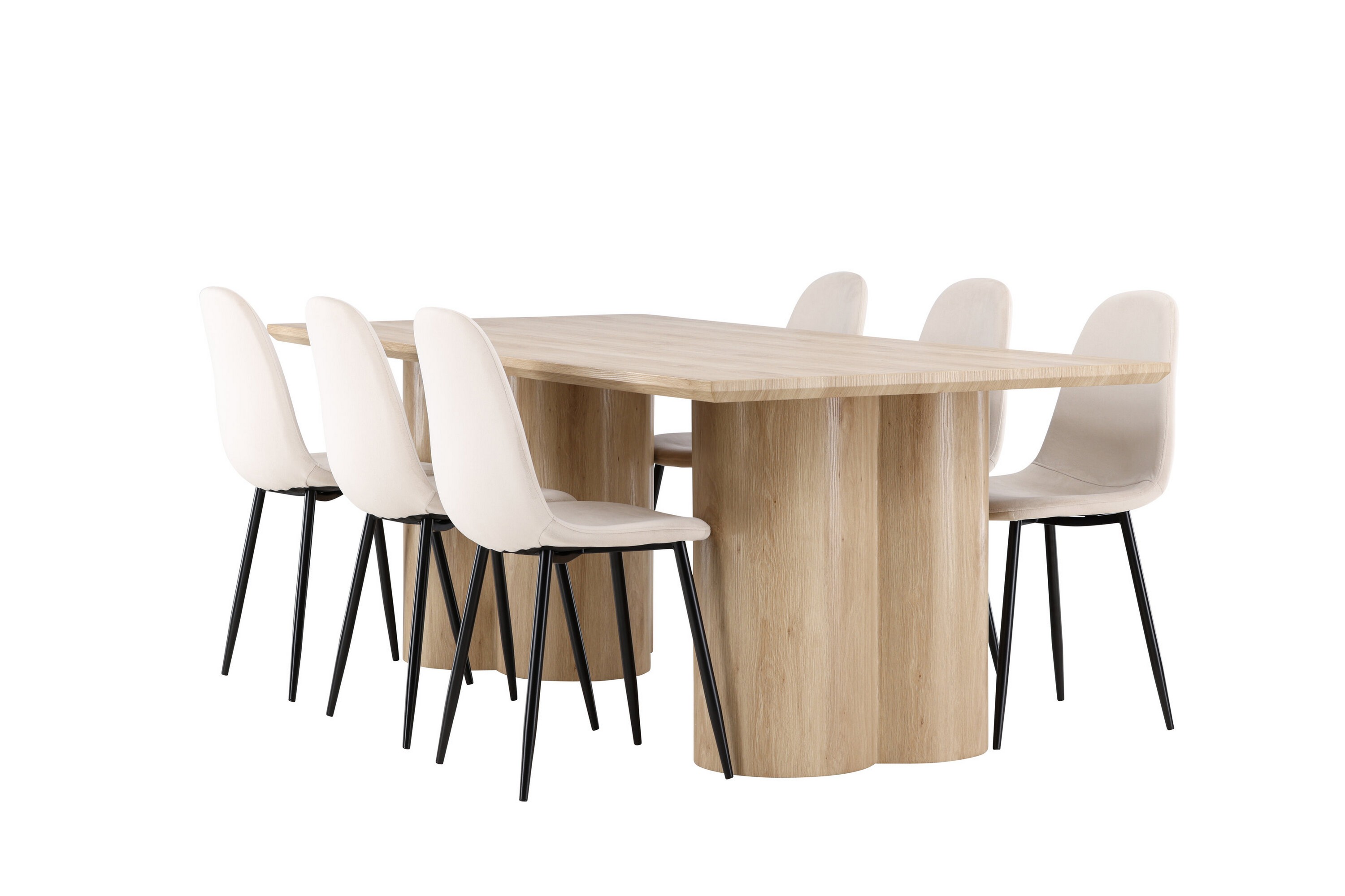 Olivia Matgrupp 210 cm Rektangulär med 6 Polar stolar Whitewash/Beige