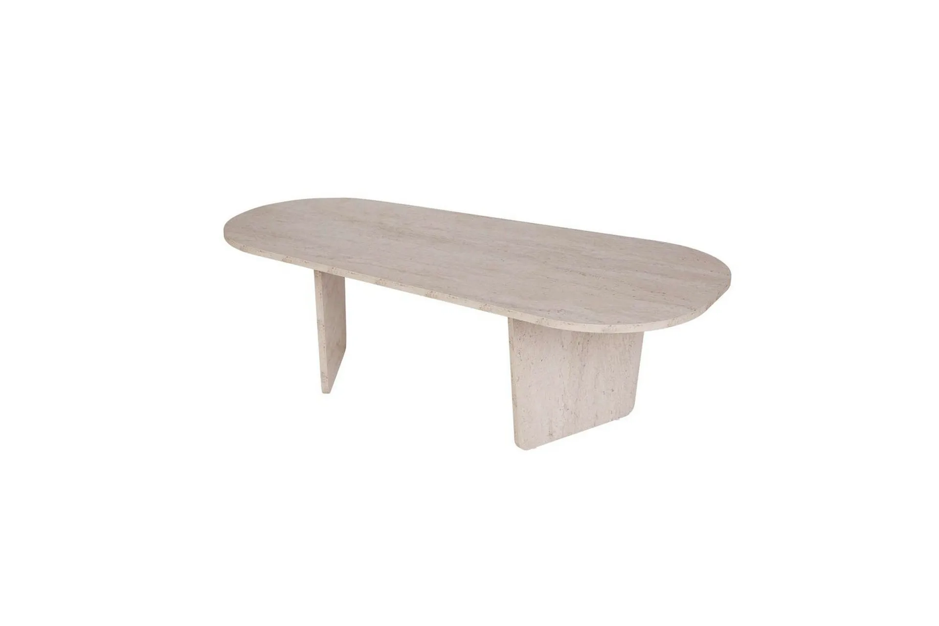 Omari Ovalt Soffbord 130 cm i Sten med Skivben - Beige