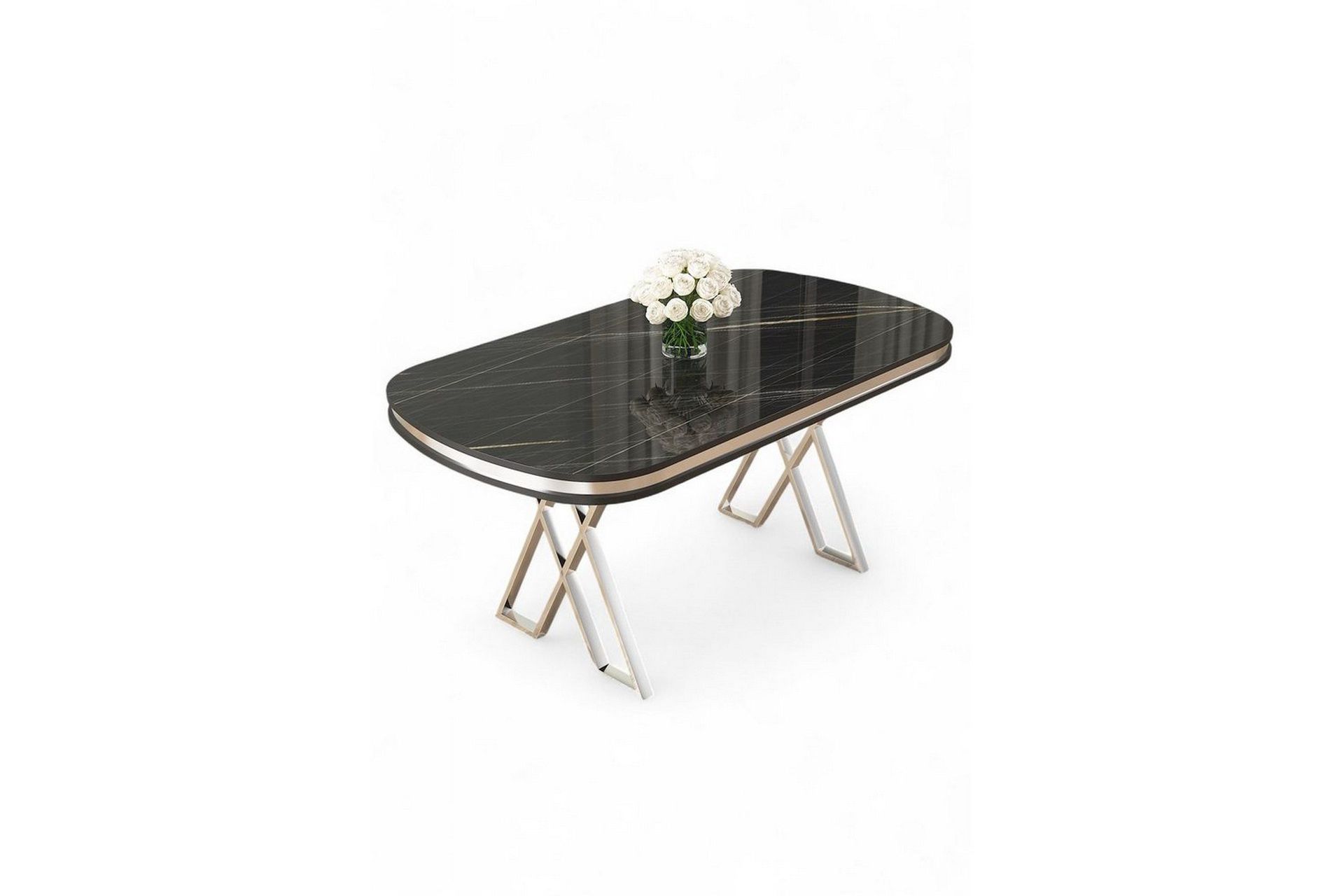 Omin Matbord 168 cm Rektangul&auml;r - Svart Marmor/Krom
