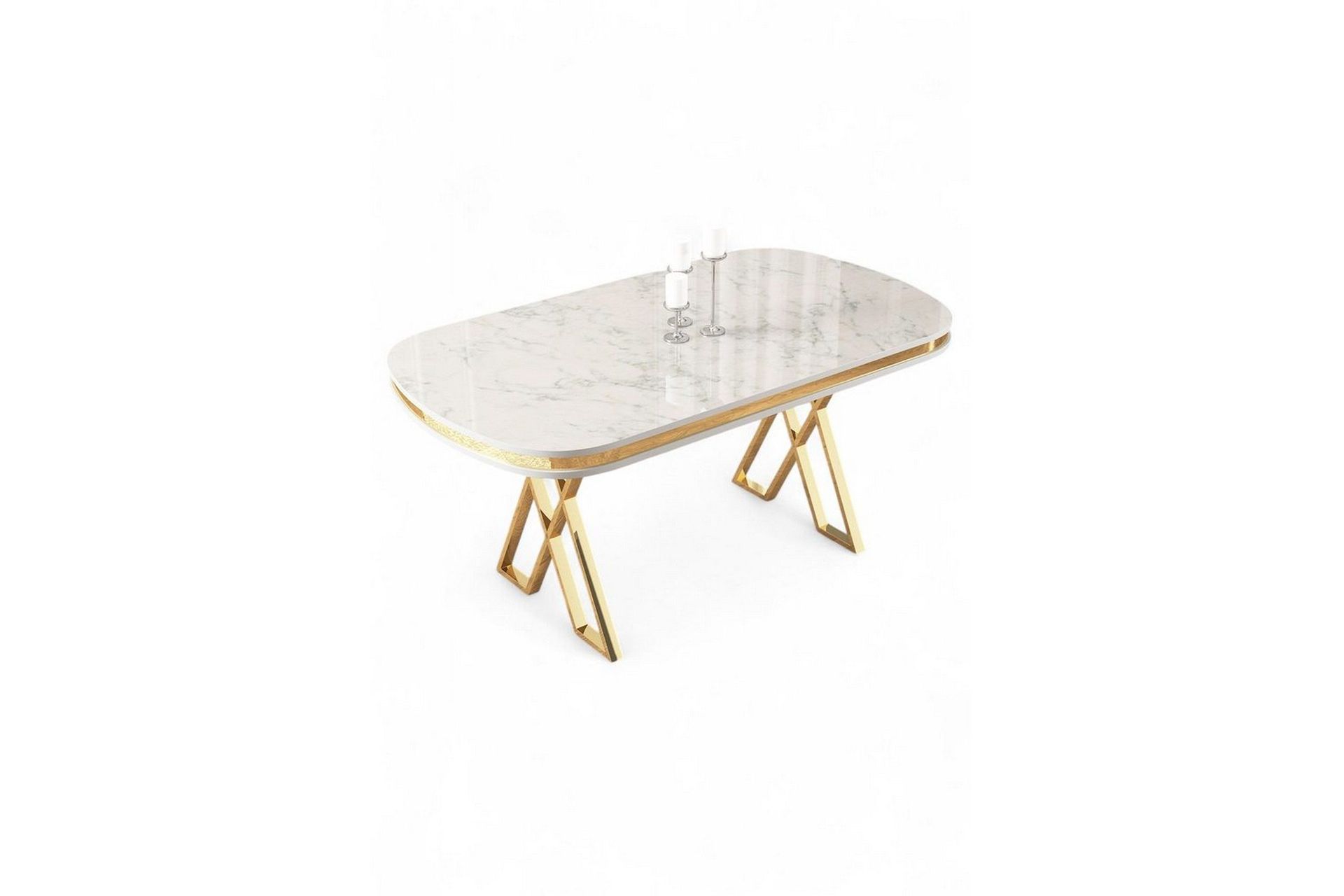 Omin Matbord 168 cm Rektangul&auml;r - Vit Marmor/Guld
