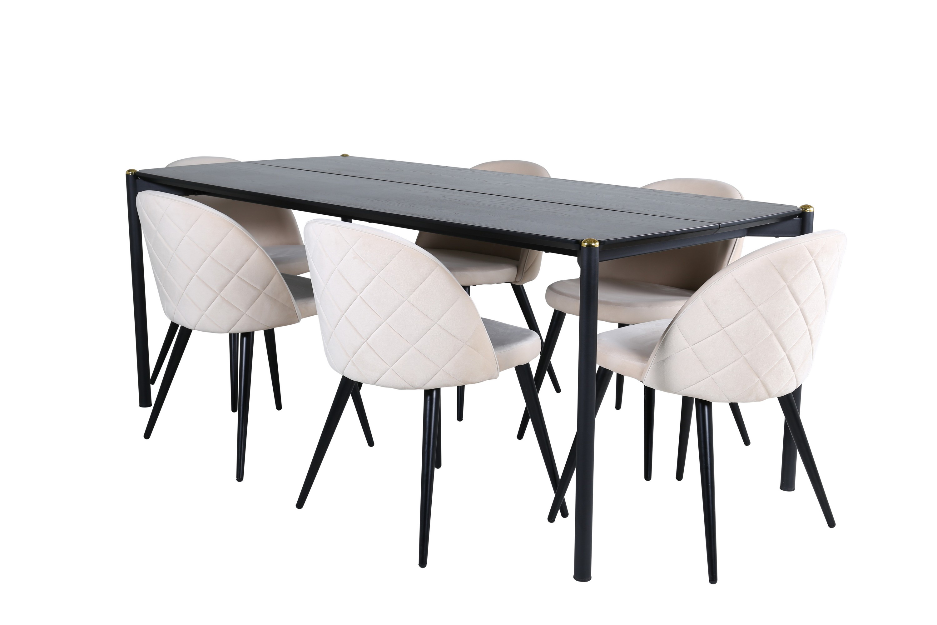 pelle matgrupp 190 cm rektangulär med 6 velvet stolar - beige