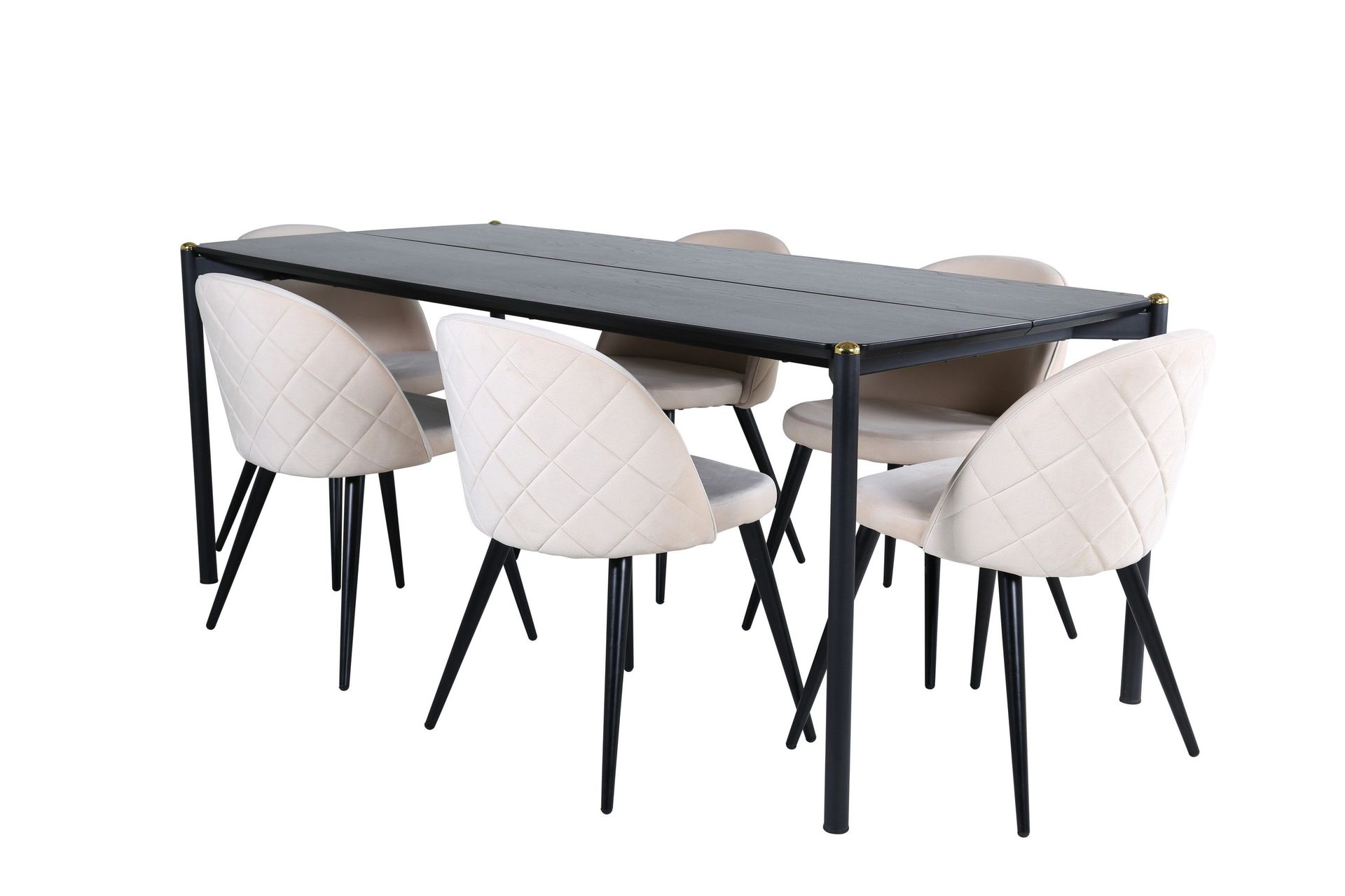 Pelle Matgrupp 190 cm Rektangul&auml;r med 6 Velvet stolar - Beige