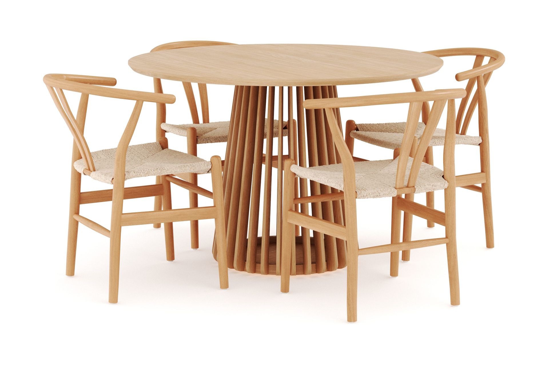 peyra matgrupp 120 cm rund ek med 4 dastoori matstol - 2220068-4,1893466-1 - natur