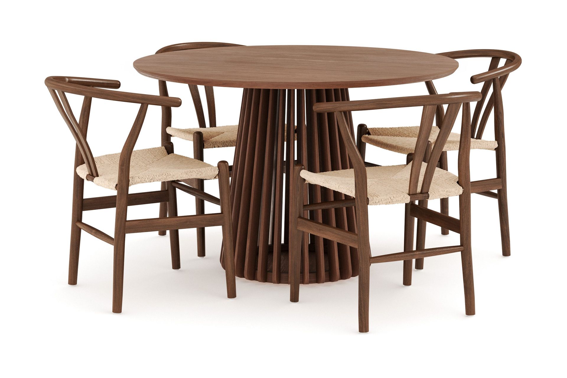 Peyra Matgrupp 120 cm Rund med 4 Dastoori Matstolar - Valn&ouml;t / Brun / Beige