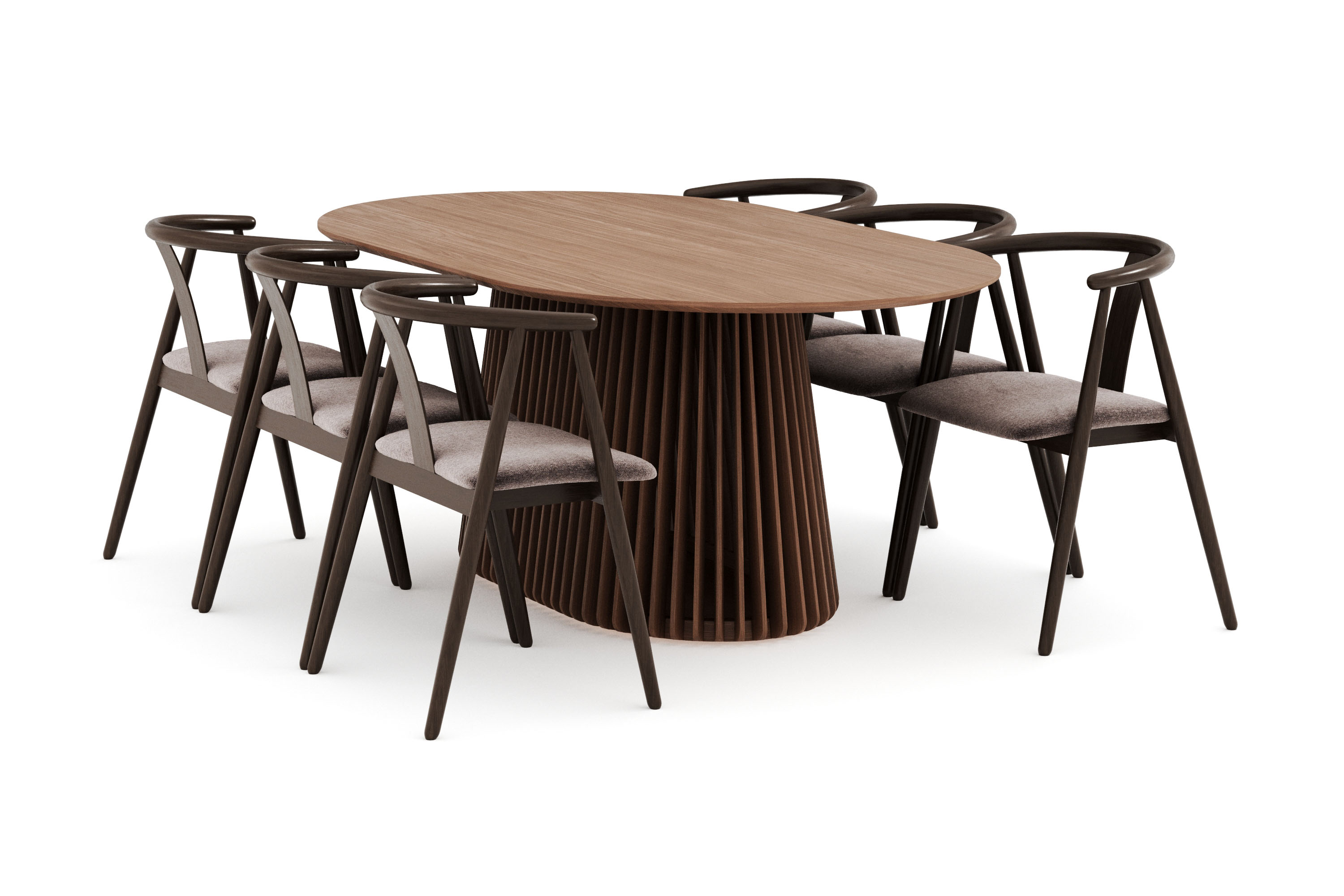 peyra ovalt matgrupp massiv valnöt 200 cm med 6 cytie karmstolar - valnöt