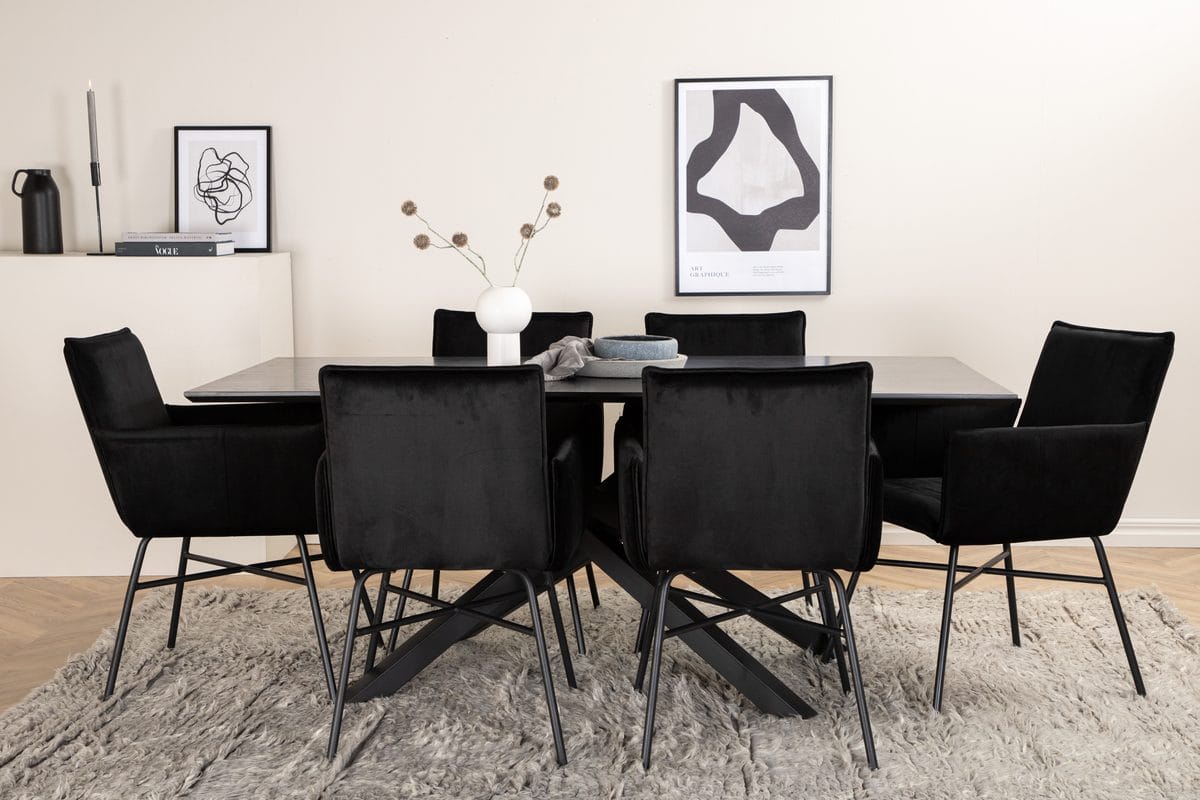 Piazza Matbord 190 cm med 6 Petra Karmstol -