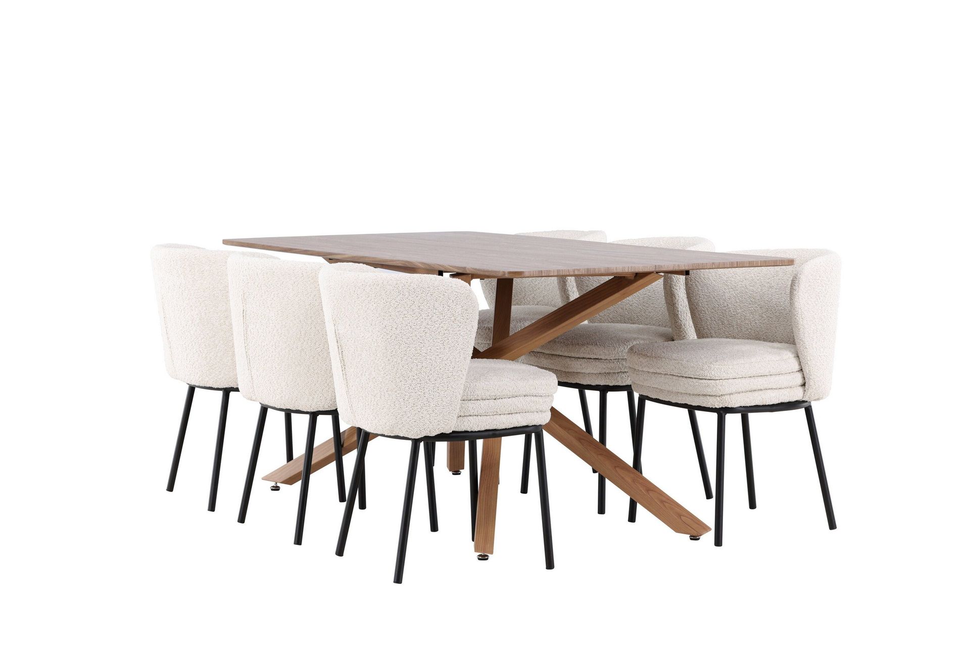 Piazza Matgrupp 180 cm Rektangul&auml;r med 6 Agnes stolar - Mocca/Vit