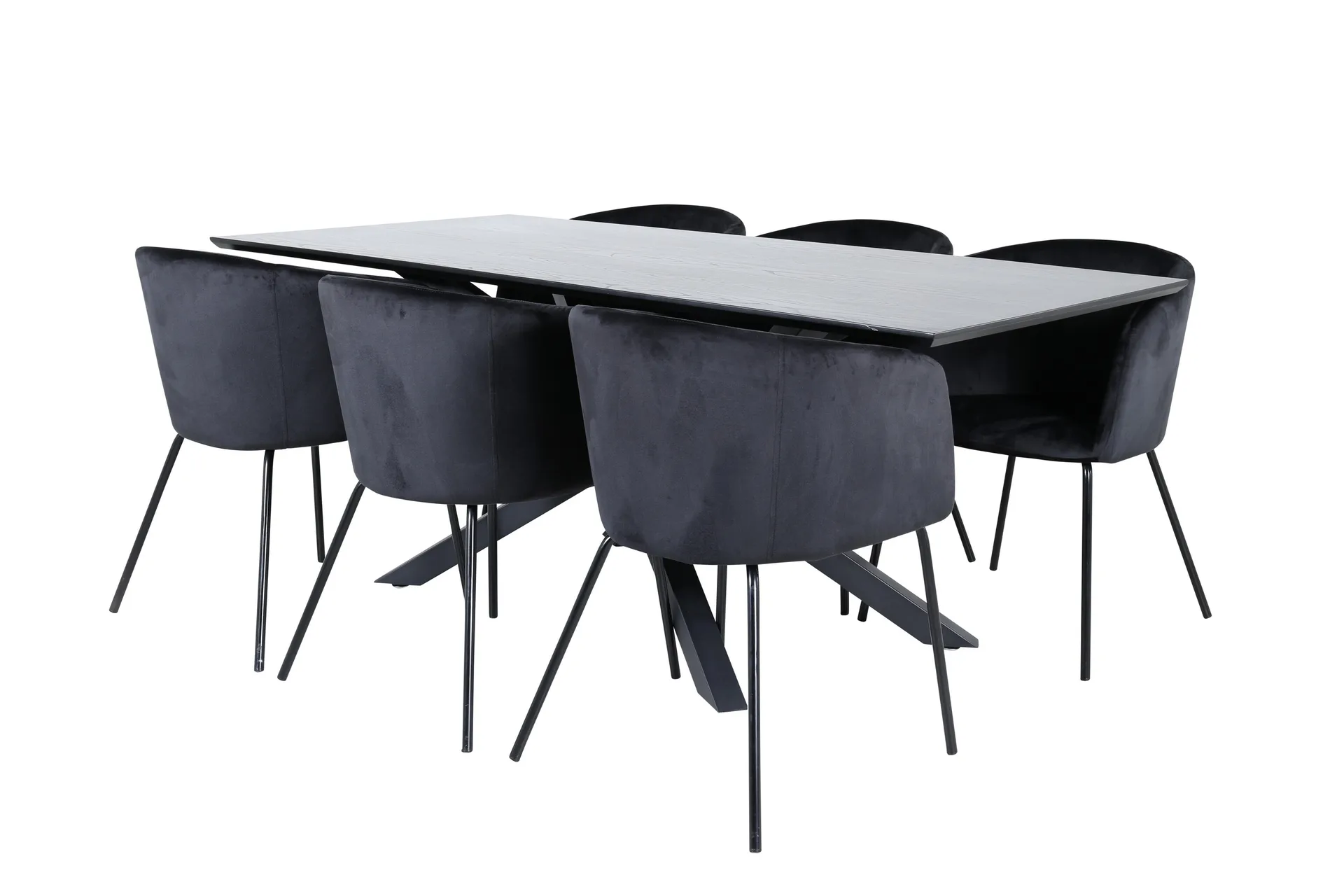 piazza matgrupp 180 cm rektangulär med 6 berit stolar - svart