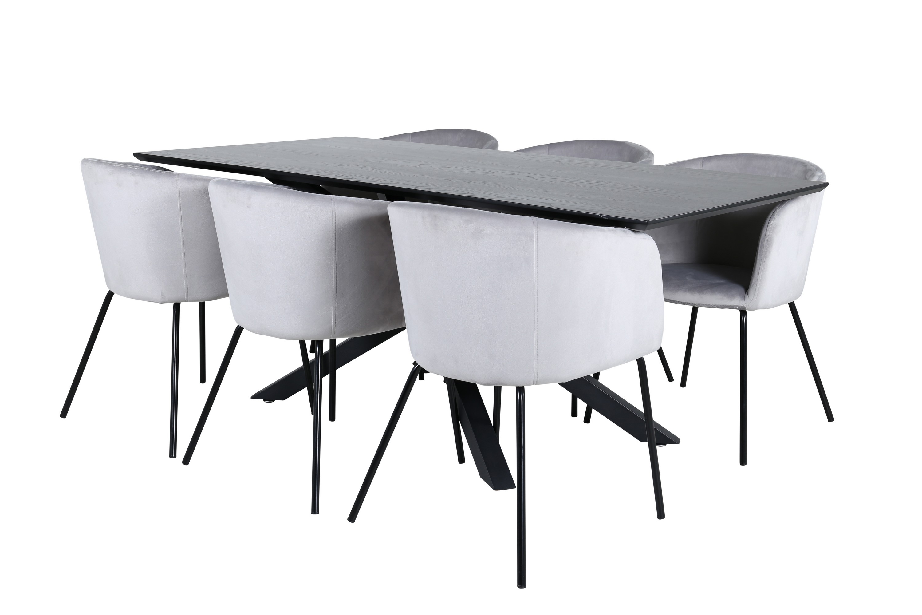 piazza matgrupp 180 cm rektangulär med 6 berit stolar - svart