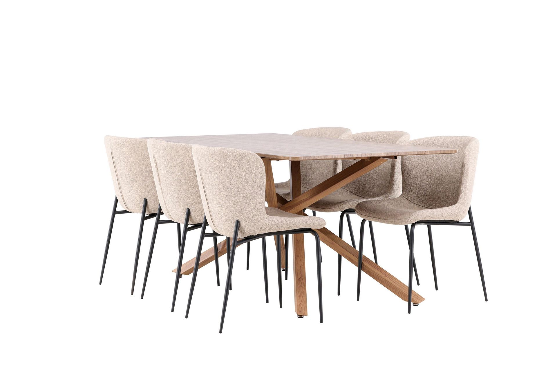 Piazza Matgrupp 180 cm Rektangul&auml;r med 6 Modesto stolar - Mocca/Beige