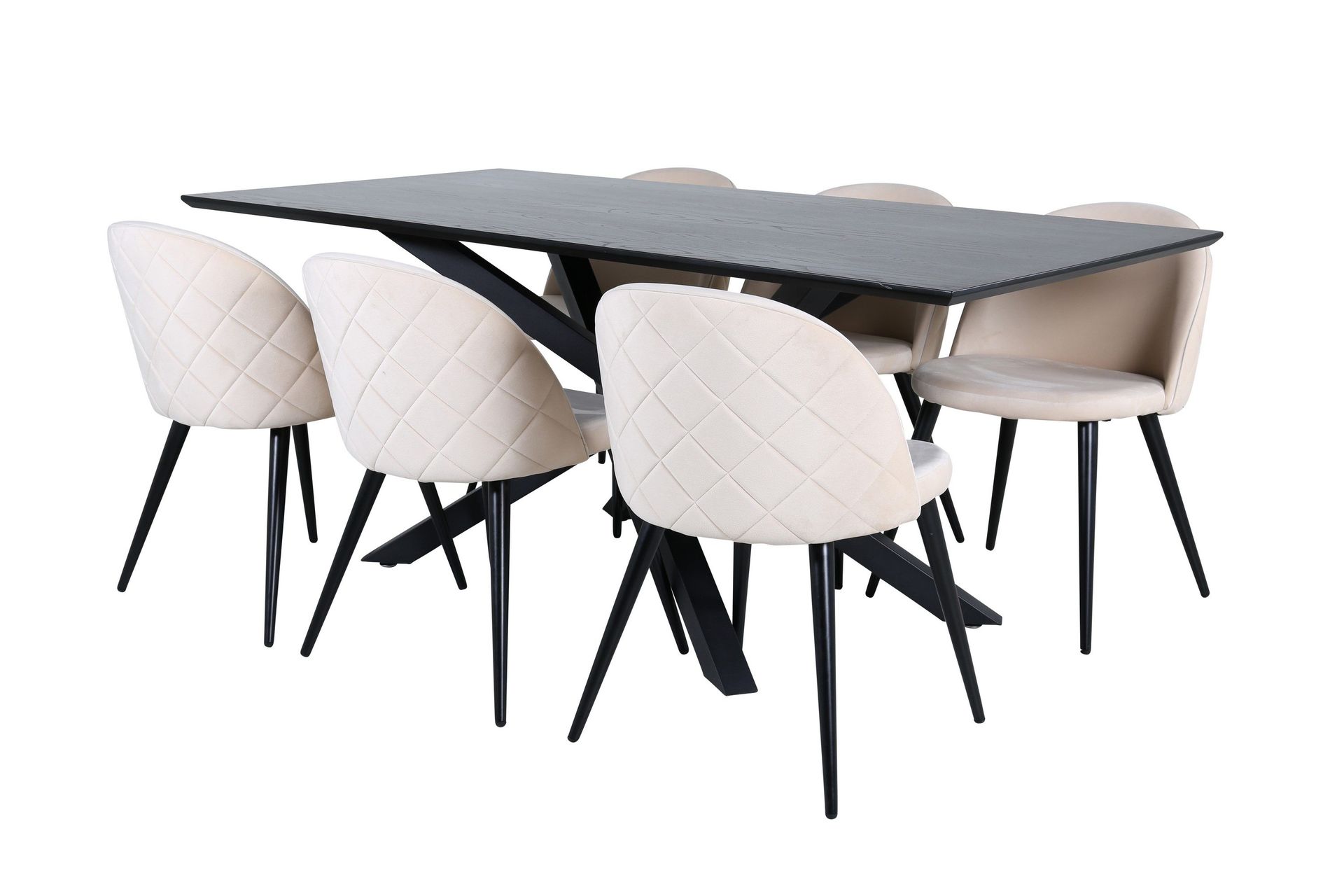 Piazza Matgrupp 180 cm Rektangul&auml;r med 6 Velvet stolar - Beige