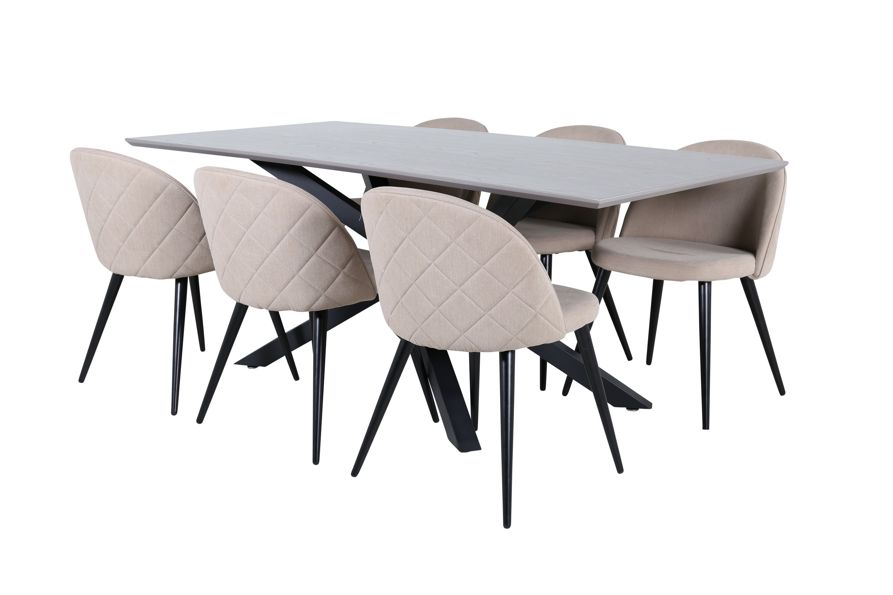 piazza matgrupp 180 cm rektangulär med 6 velvet stolar - beige